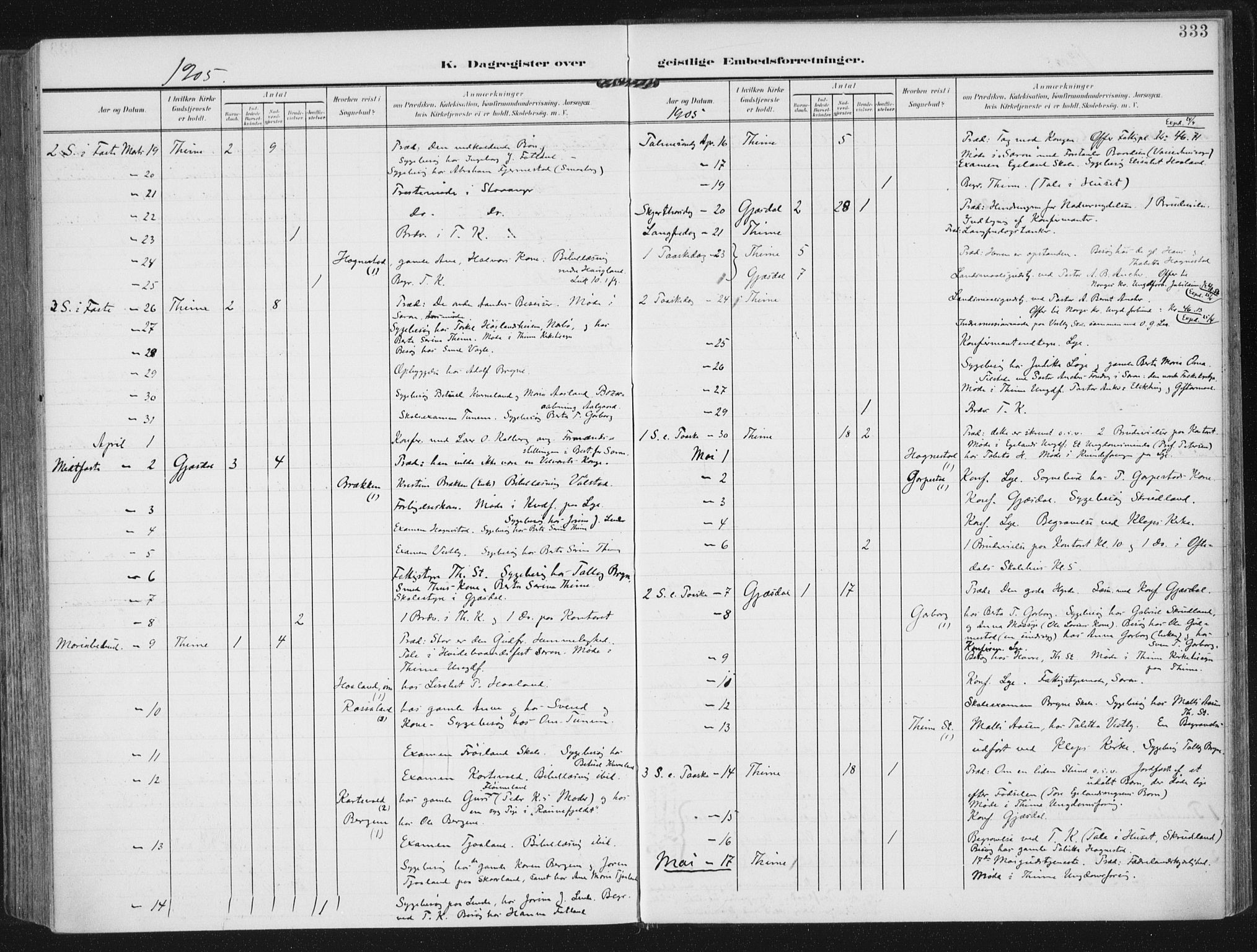 Lye sokneprestkontor, AV/SAST-A-101794/002/A/L0001: Parish register (official) no. A 12, 1904-1920, p. 333