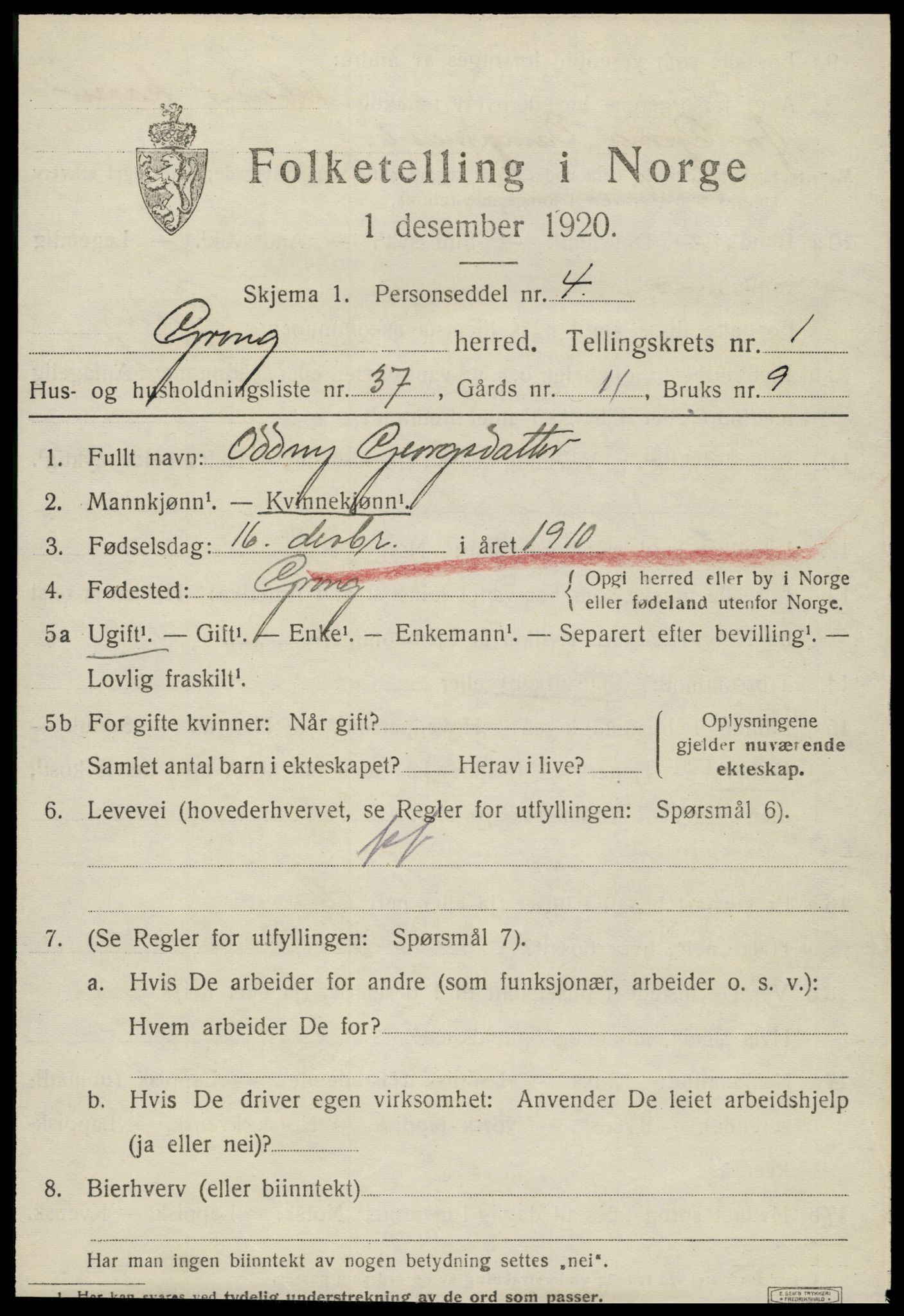 SAT, 1920 census for Grong, 1920, p. 1547