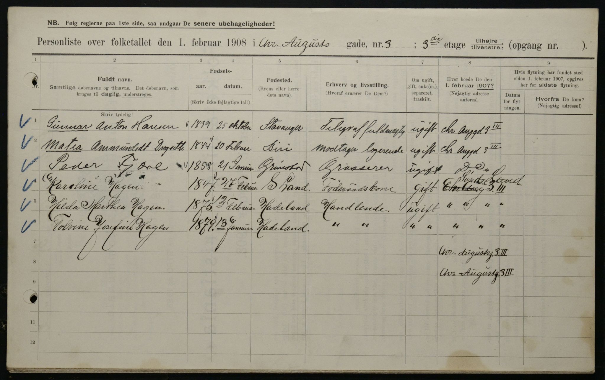 OBA, Municipal Census 1908 for Kristiania, 1908, p. 48295