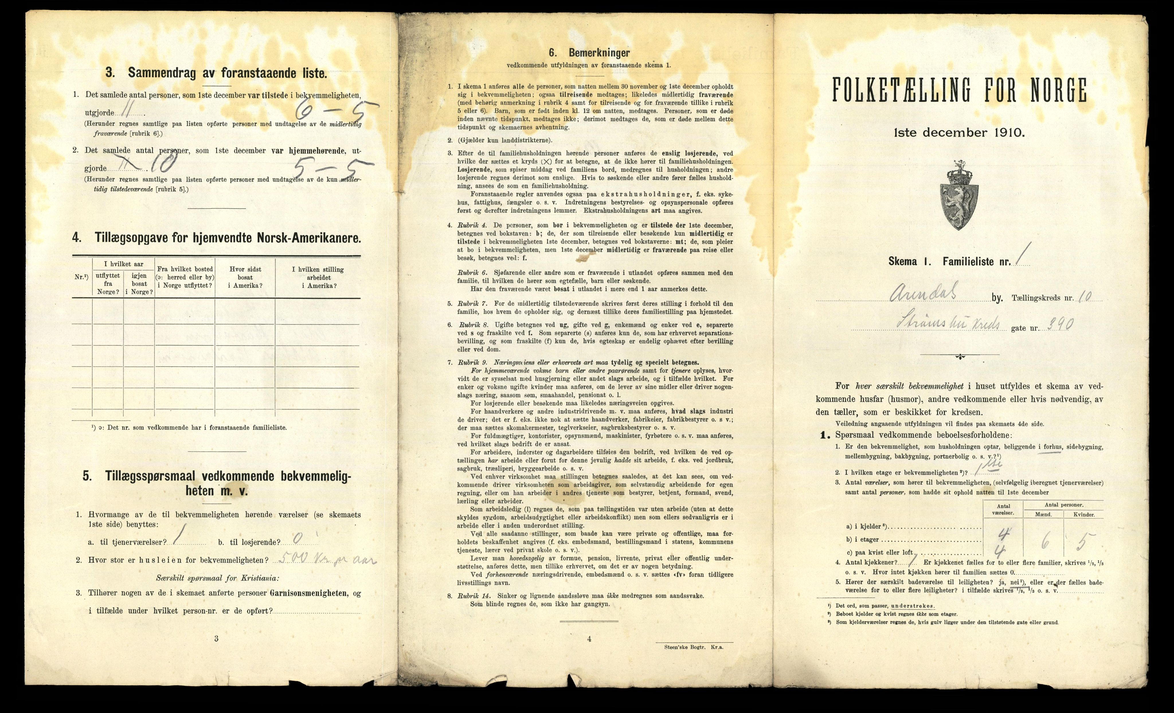 RA, 1910 census for Arendal, 1910, p. 3929