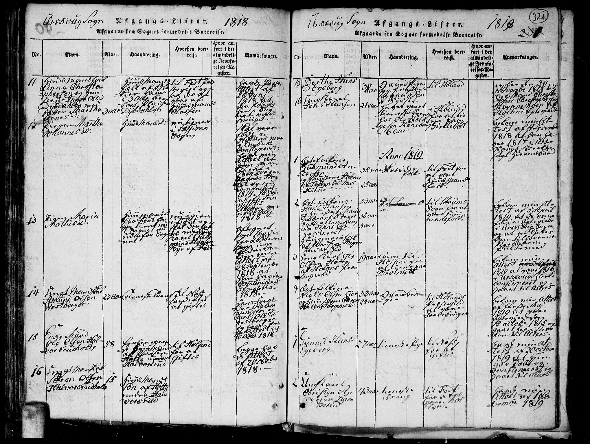 Aurskog prestekontor Kirkebøker, SAO/A-10304a/G/Ga/L0001: Parish register (copy) no. I 1, 1814-1829, p. 321