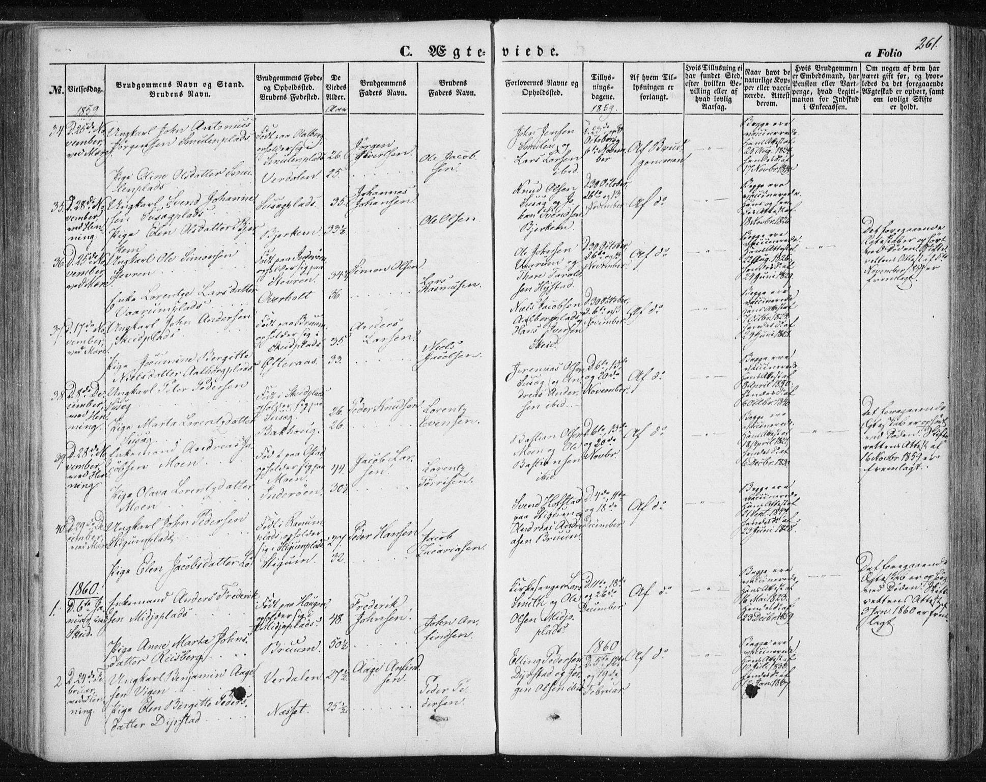 Ministerialprotokoller, klokkerbøker og fødselsregistre - Nord-Trøndelag, SAT/A-1458/735/L0342: Parish register (official) no. 735A07 /1, 1849-1862, p. 261