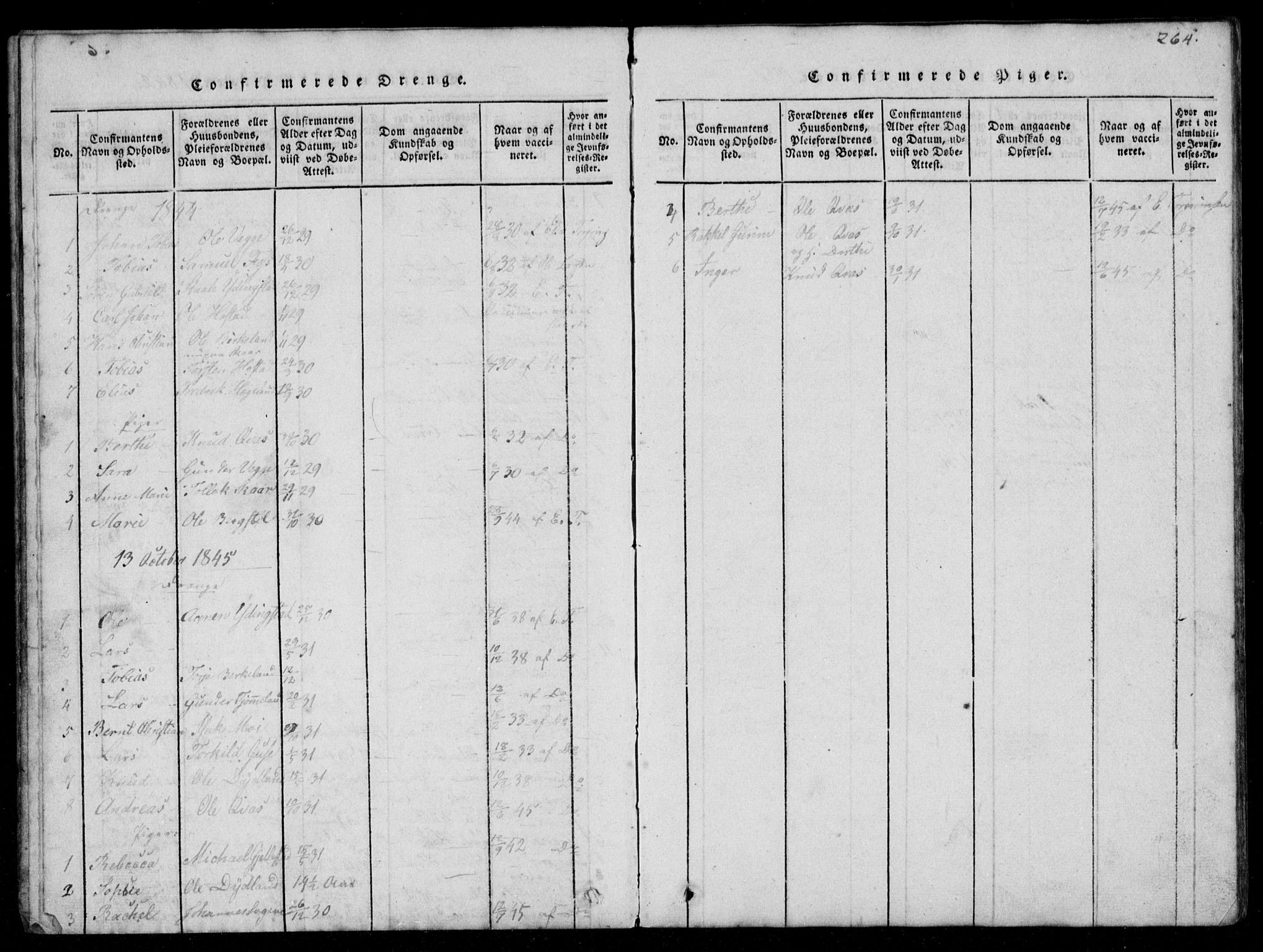 Lyngdal sokneprestkontor, AV/SAK-1111-0029/F/Fb/Fbb/L0001: Parish register (copy) no. B 1, 1816-1900, p. 264