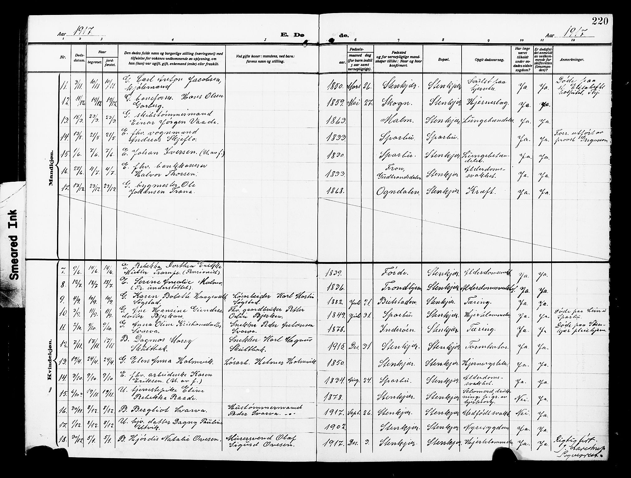 Ministerialprotokoller, klokkerbøker og fødselsregistre - Nord-Trøndelag, AV/SAT-A-1458/739/L0376: Parish register (copy) no. 739C04, 1908-1917, p. 220