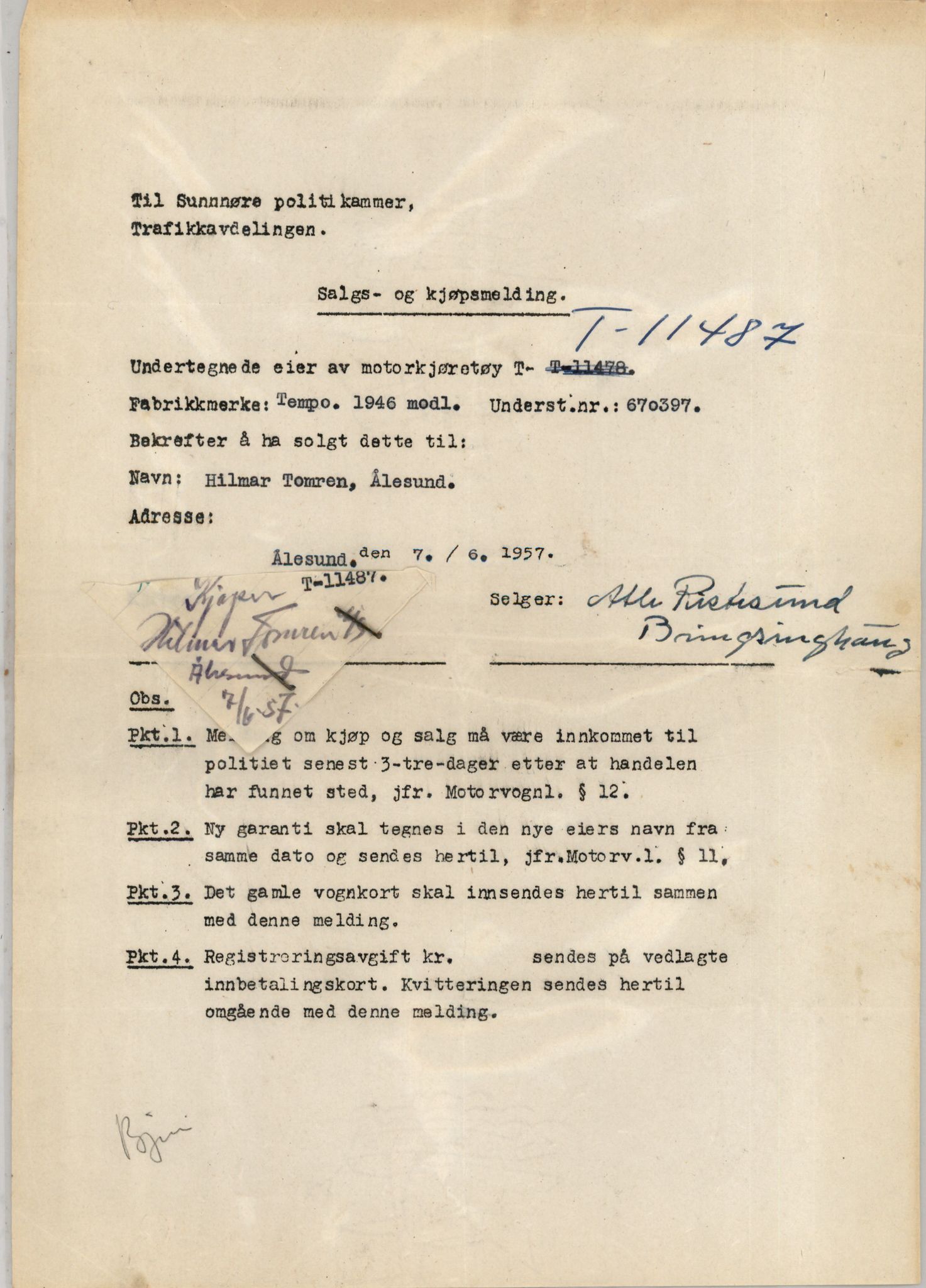 Møre og Romsdal vegkontor - Ålesund trafikkstasjon, AV/SAT-A-4099/F/Fe/L0029: Registreringskort for kjøretøy T 11430 - T 11619, 1927-1998, p. 1028