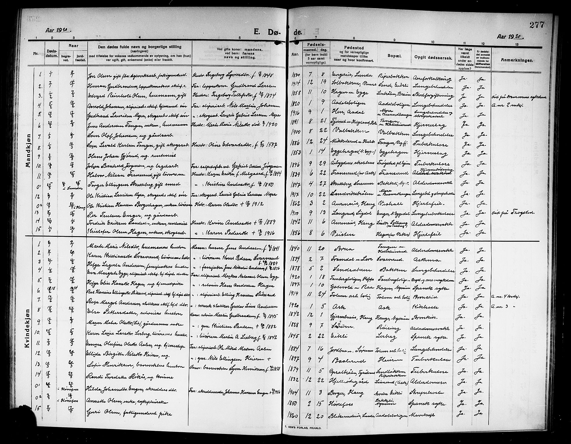 Norderhov kirkebøker, SAKO/A-237/G/Ga/L0009: Parish register (copy) no. I 9, 1913-1920, p. 277