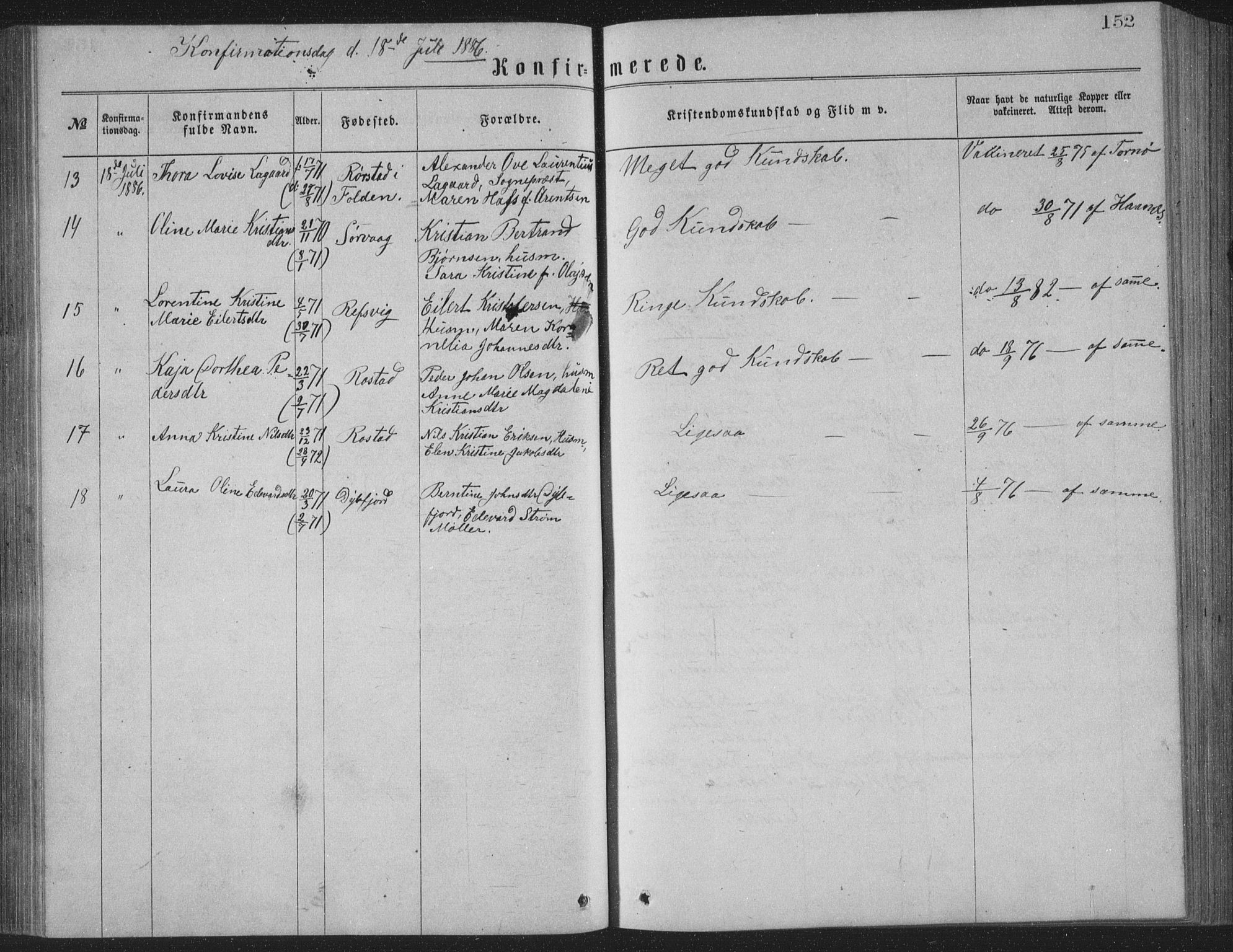 Ministerialprotokoller, klokkerbøker og fødselsregistre - Nordland, AV/SAT-A-1459/886/L1225: Parish register (copy) no. 886C02, 1874-1896, p. 152