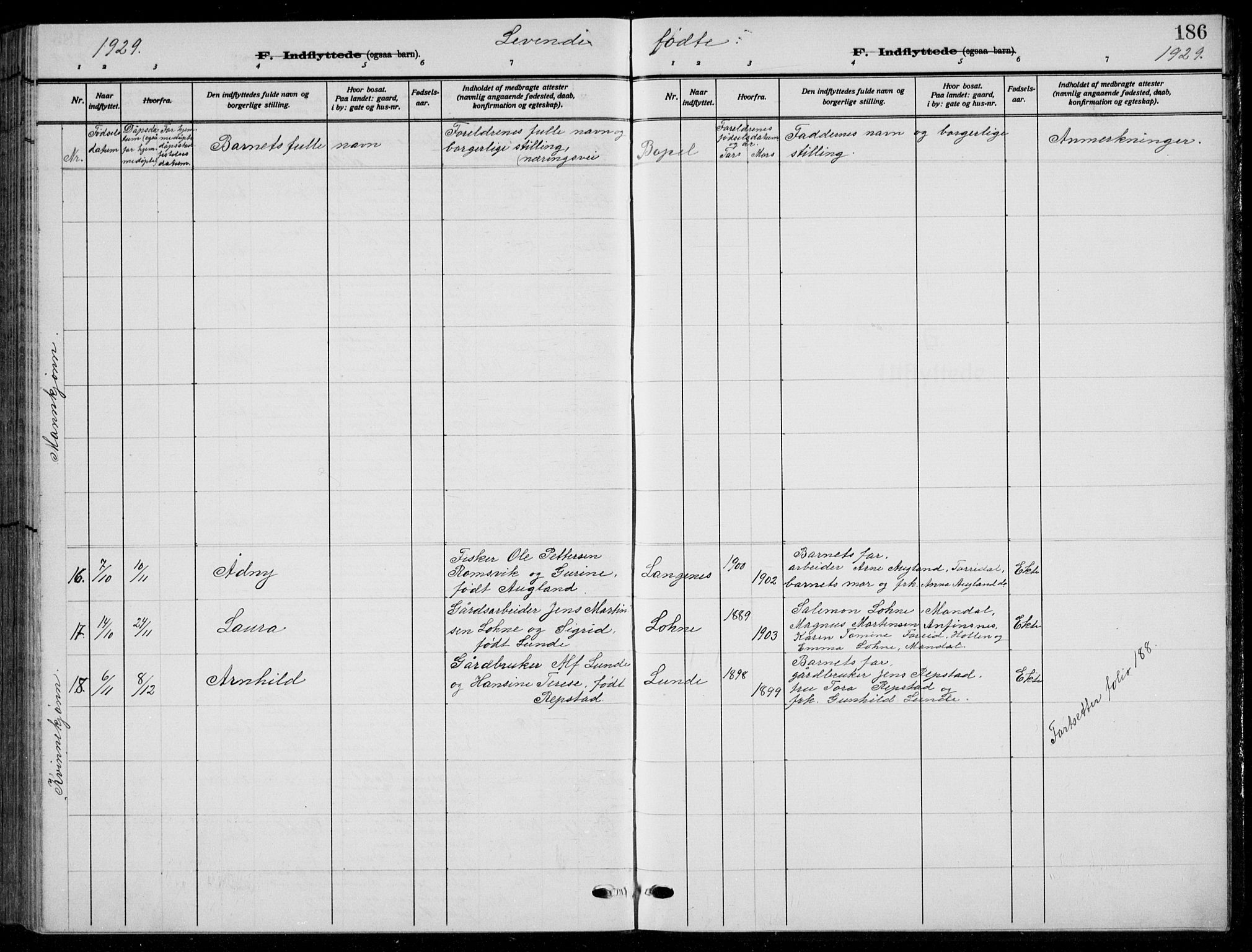 Søgne sokneprestkontor, SAK/1111-0037/F/Fb/Fbb/L0007: Parish register (copy) no. B 7, 1912-1931, p. 186