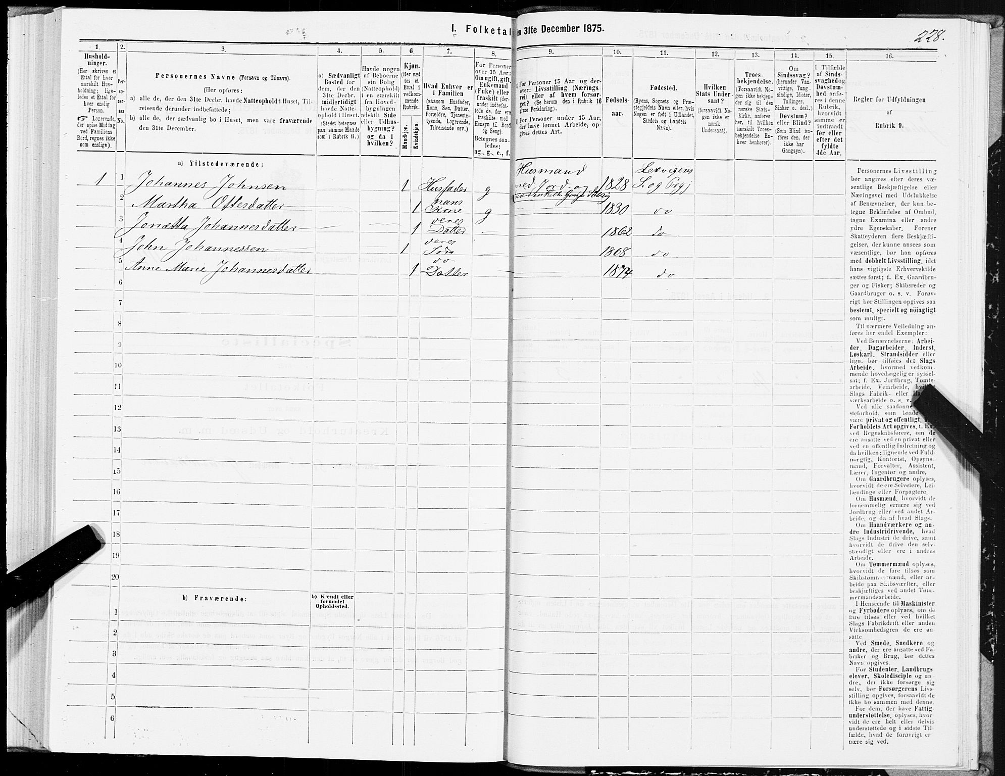 SAT, 1875 census for 1718P Leksvik, 1875, p. 2228