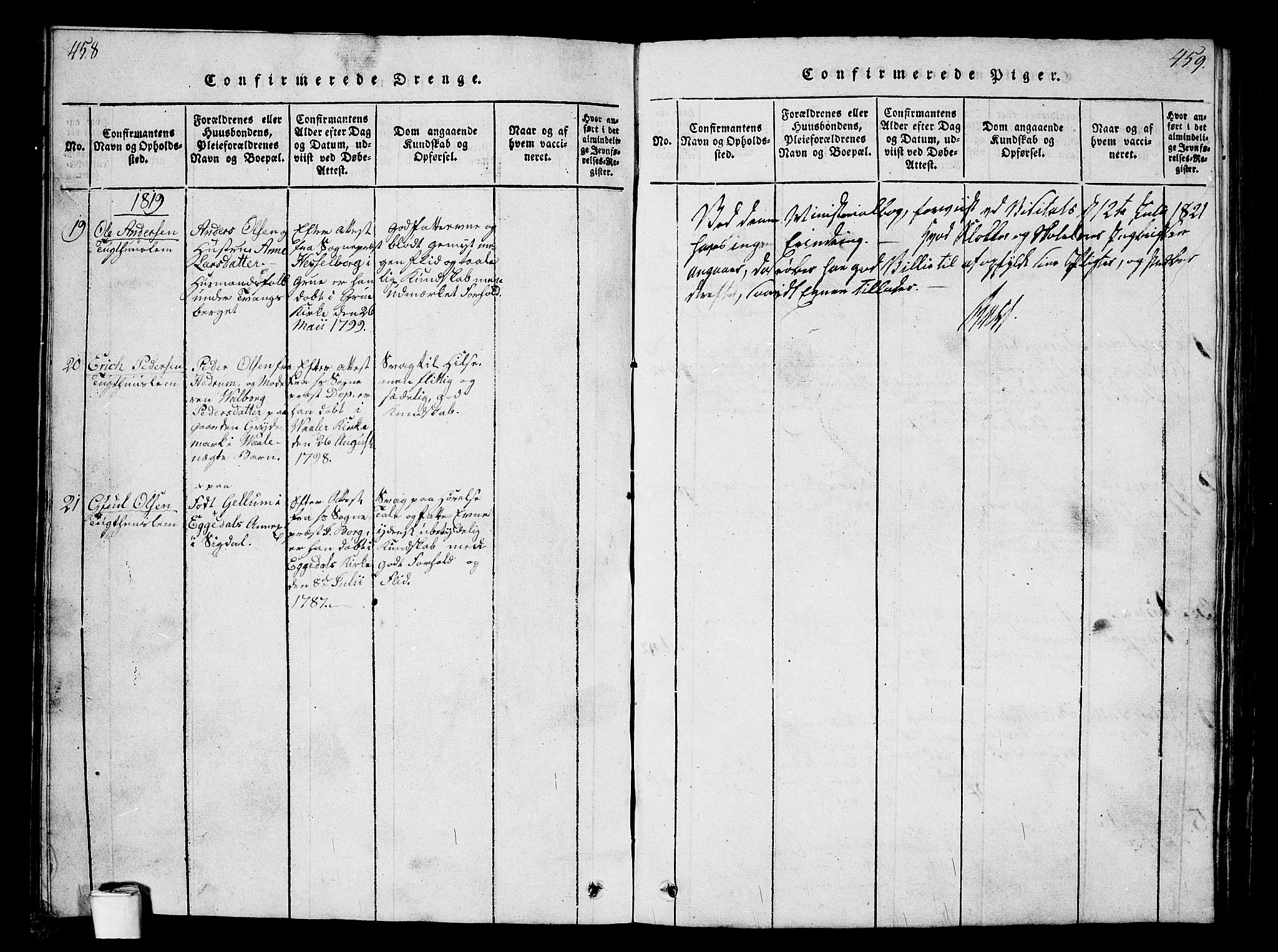Kristiania tukthusprest Kirkebøker, SAO/A-10881/G/Ga/L0001: Parish register (copy) no. 1, 1818-1857, p. 458-459
