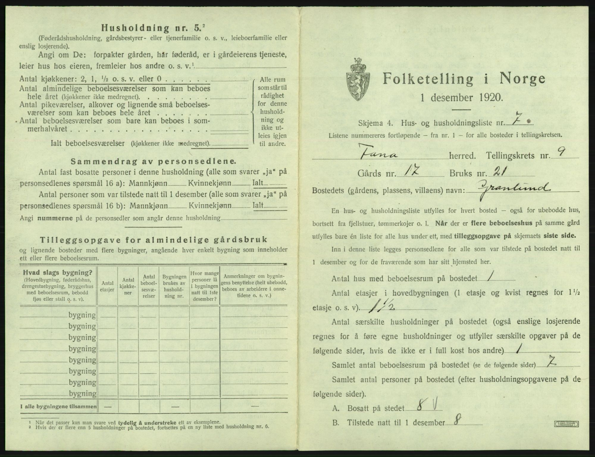 SAB, 1920 census for Fana, 1920, p. 1624