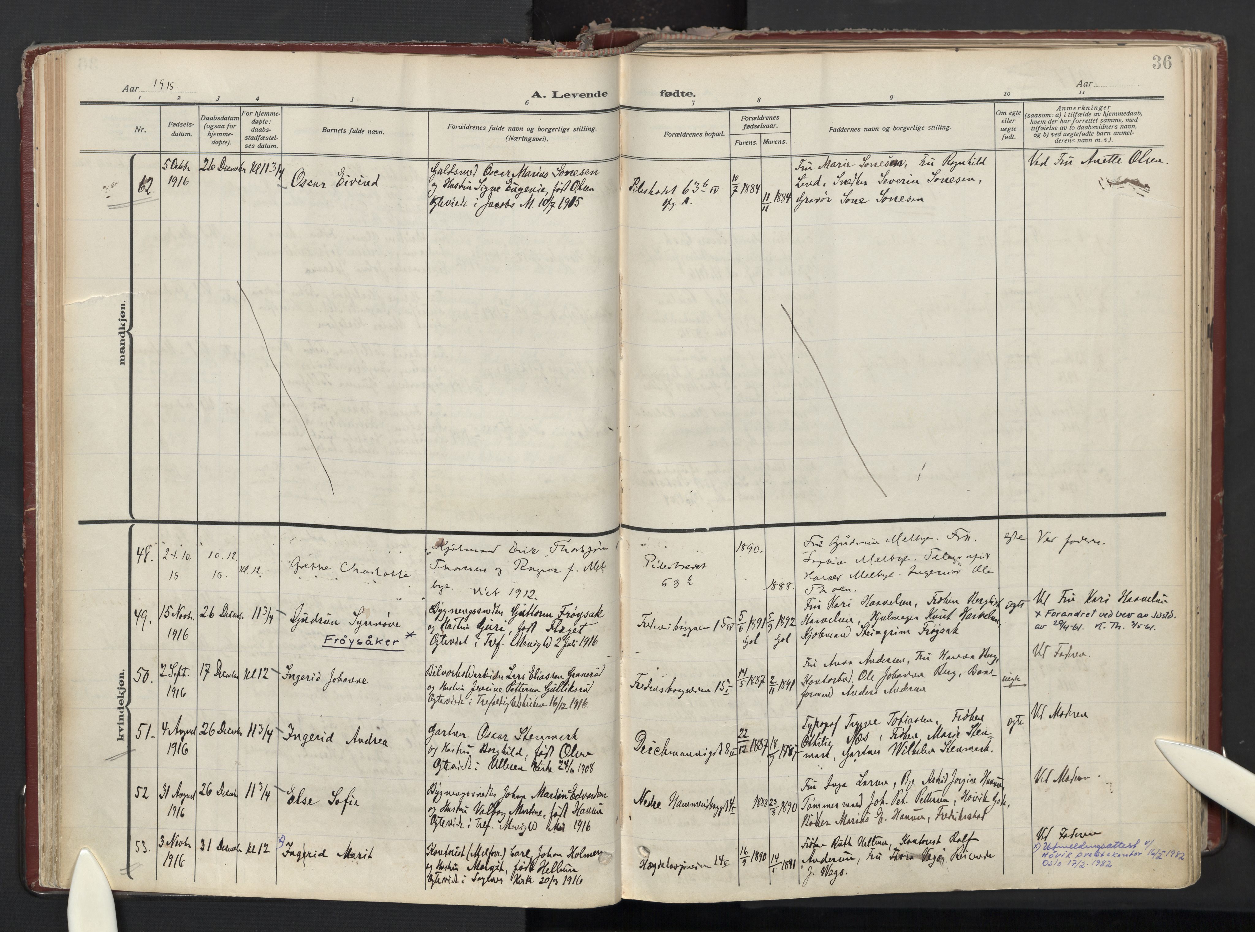 Trefoldighet prestekontor Kirkebøker, AV/SAO-A-10882/F/Fa/L0008: Parish register (official) no. I 8, 1914-1940, p. 36