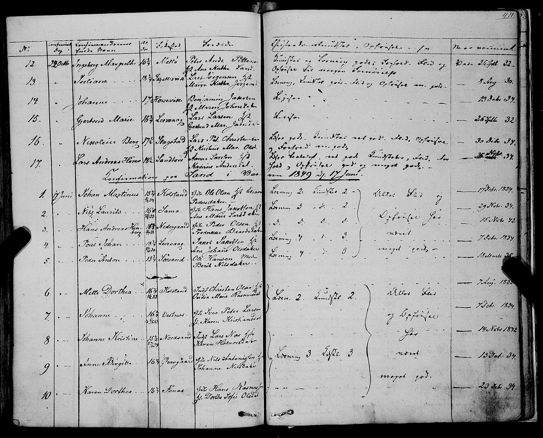 Trondenes sokneprestkontor, AV/SATØ-S-1319/H/Ha/L0009kirke: Parish register (official) no. 9, 1841-1852, p. 411