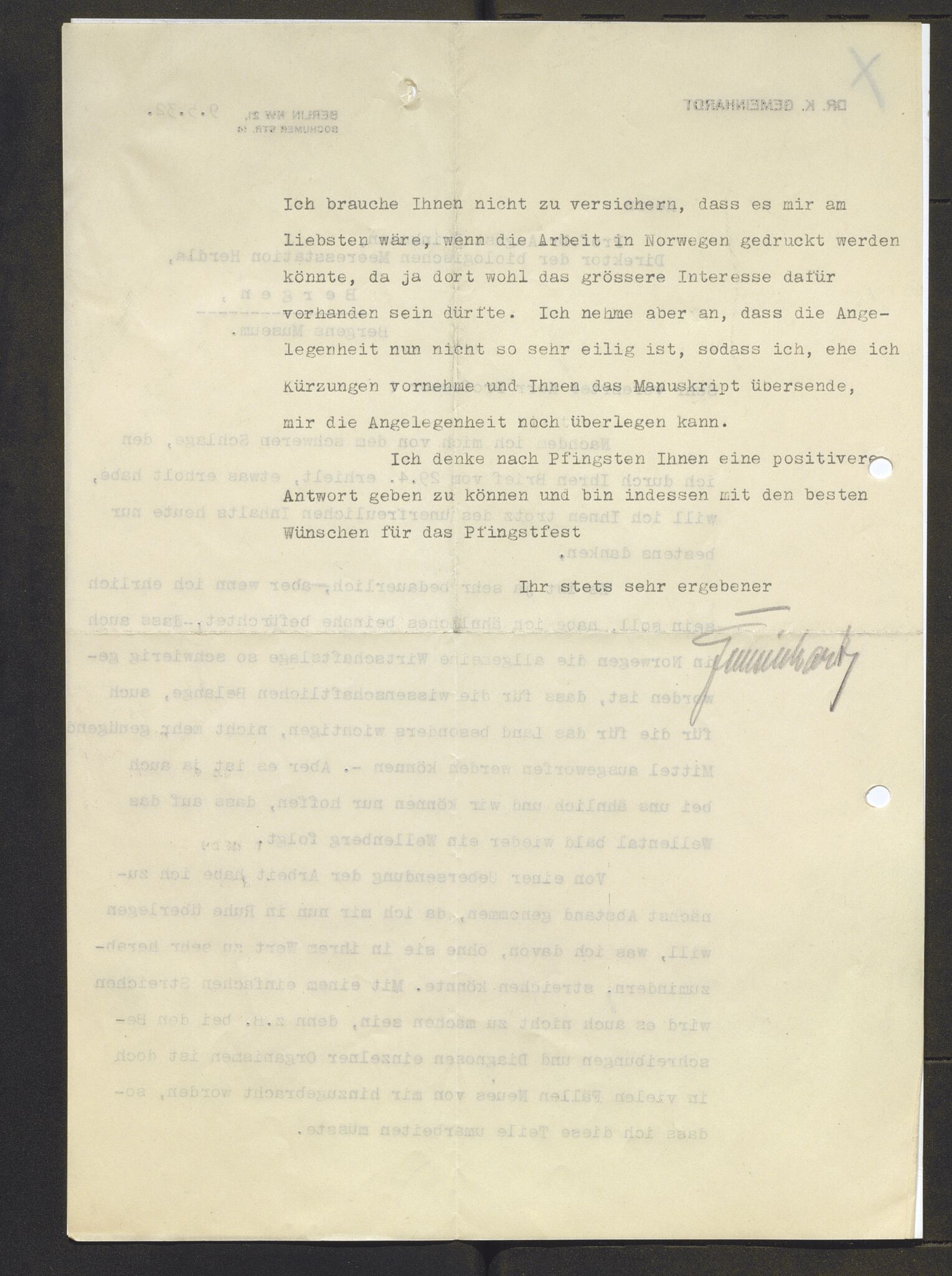 Bergens Museum, AV/SAB-A-17301/13/D/L0002: Korrespondanse , 1928-1940, p. 469
