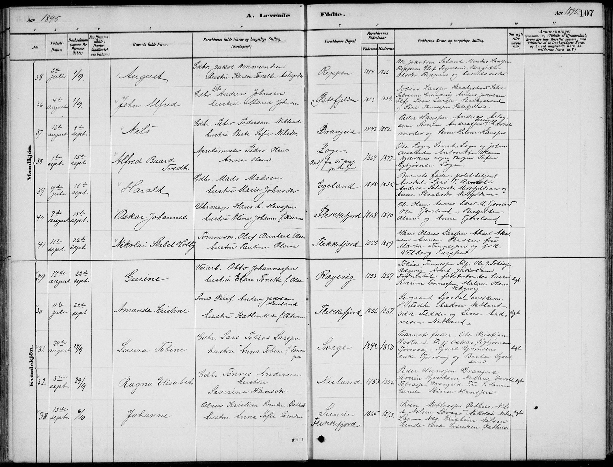 Flekkefjord sokneprestkontor, AV/SAK-1111-0012/F/Fb/Fbc/L0007: Parish register (copy) no. B 7, 1880-1902, p. 107