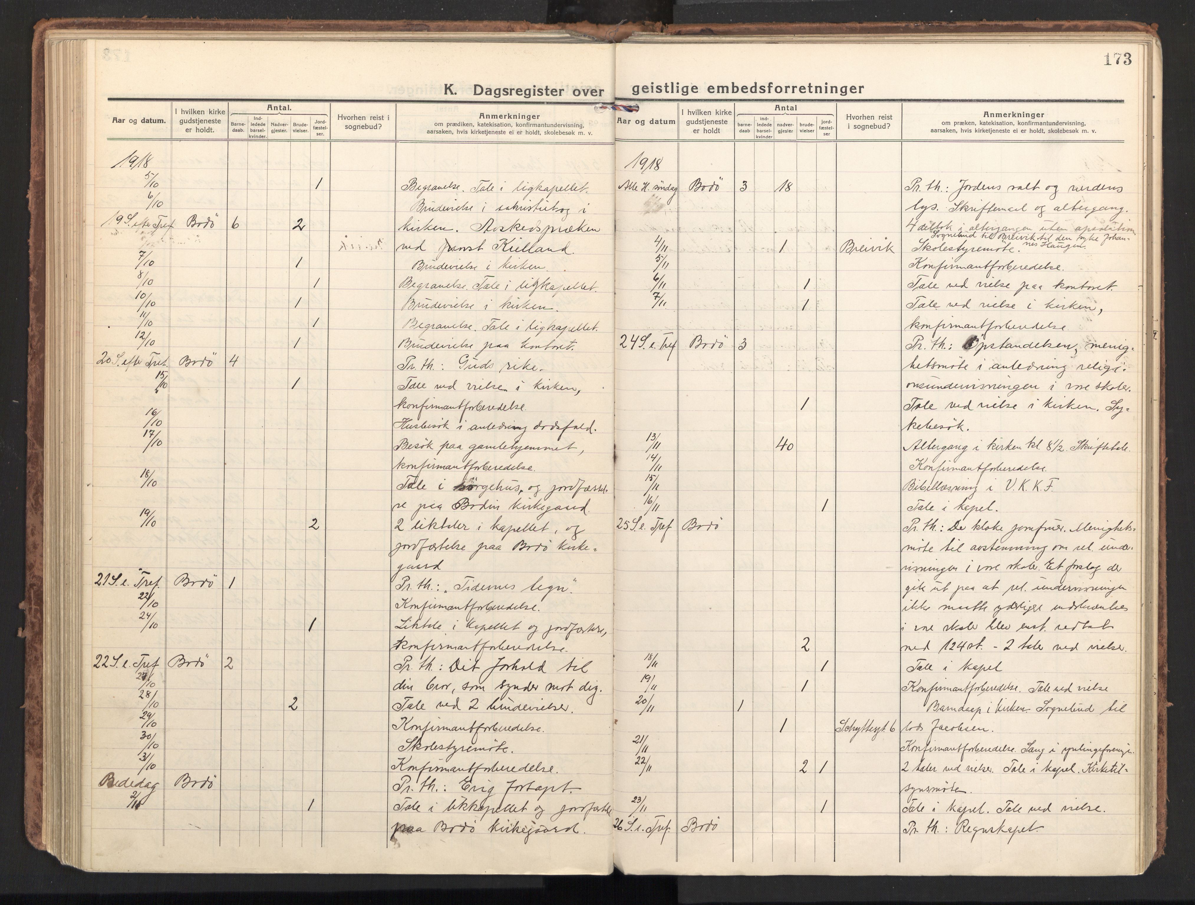 Ministerialprotokoller, klokkerbøker og fødselsregistre - Nordland, SAT/A-1459/801/L0018: Parish register (official) no. 801A18, 1916-1930, p. 173