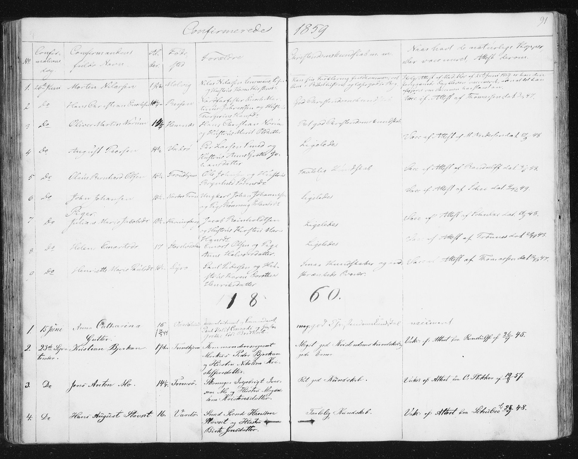Vardø sokneprestkontor, SATØ/S-1332/H/Ha/L0003kirke: Parish register (official) no. 3, 1843-1861, p. 91