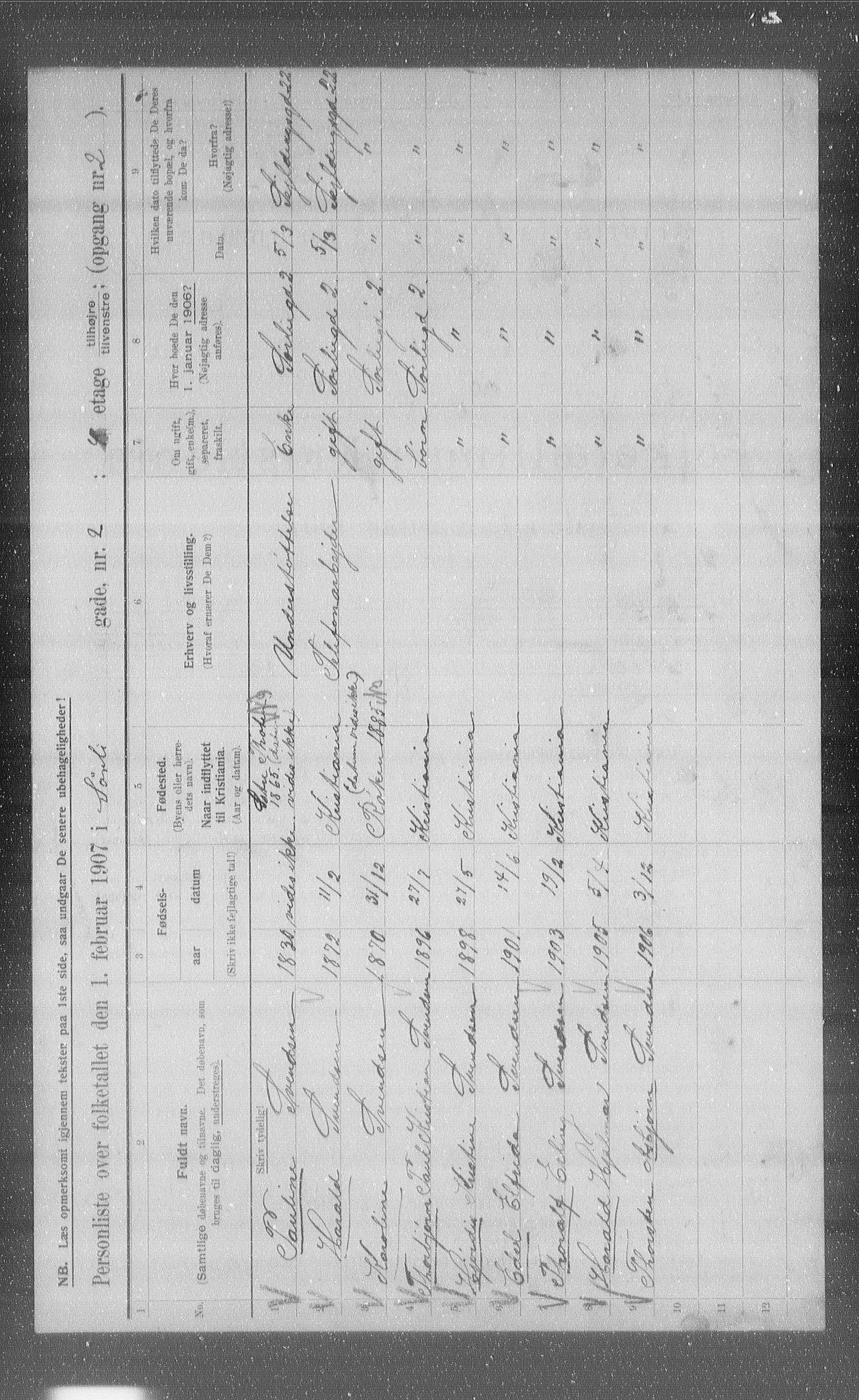 OBA, Municipal Census 1907 for Kristiania, 1907, p. 54143