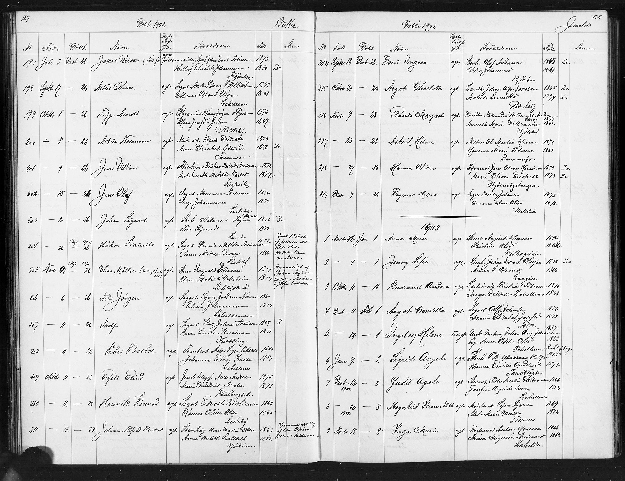 Glemmen prestekontor Kirkebøker, AV/SAO-A-10908/G/Ga/L0006: Parish register (copy) no. 6, 1894-1908, p. 127-128