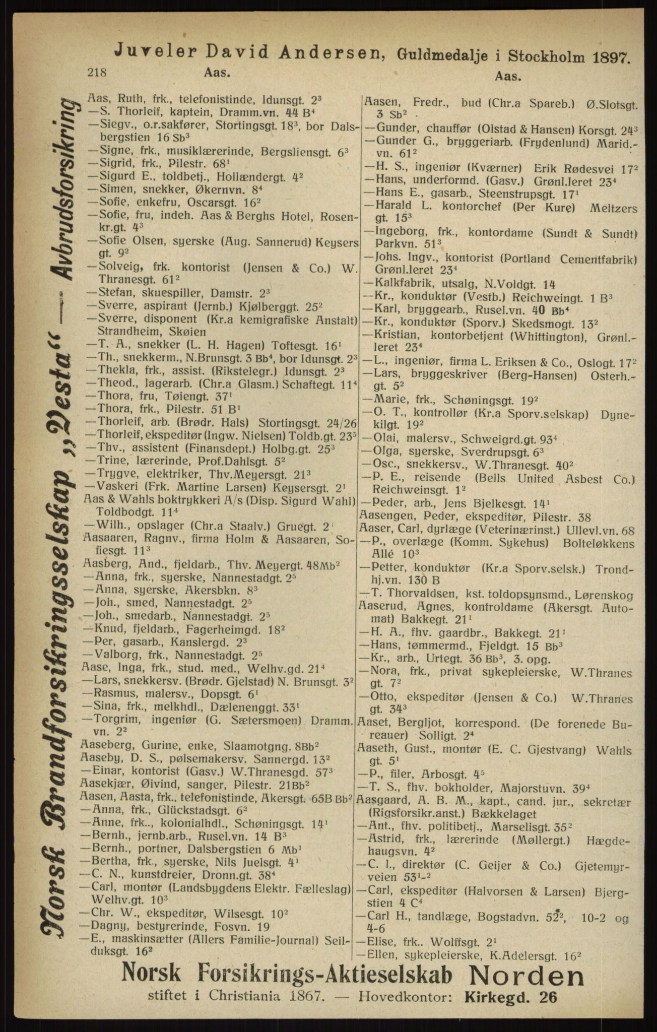 Kristiania/Oslo adressebok, PUBL/-, 1916, p. 218