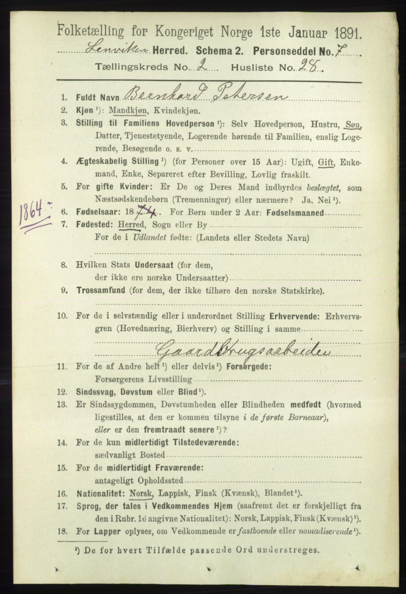 RA, 1891 census for 1931 Lenvik, 1891, p. 968