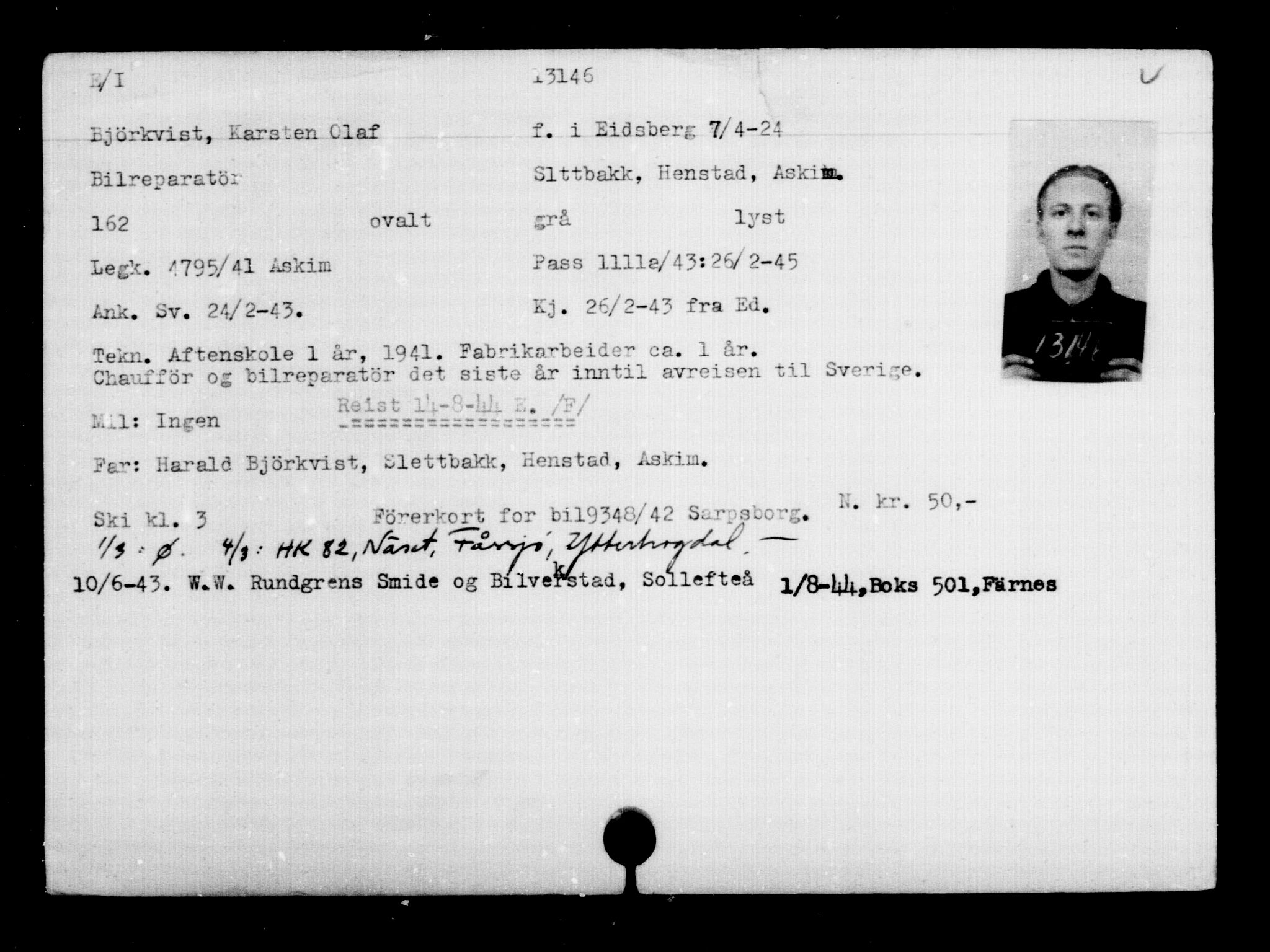 Utenriksstasjonene, Legasjonen i Stockholm, Flyktningkontoret, AV/RA-S-6753/V/Va/L0007: Kjesäterkartoteket, flyktninger med registreringsnr. 12700-15723, 1940-1945, p. 515