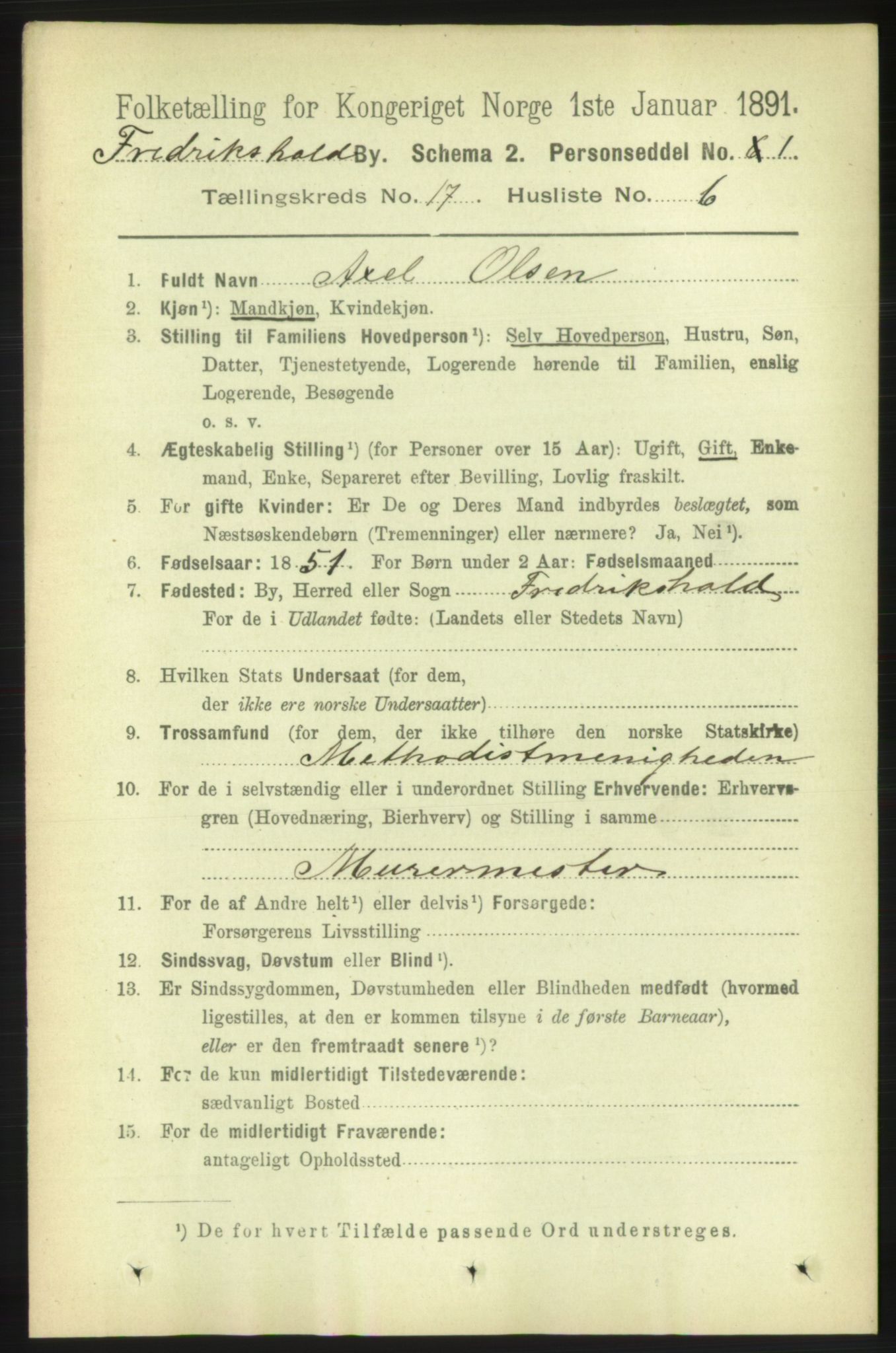 RA, 1891 census for 0101 Fredrikshald, 1891, p. 10925