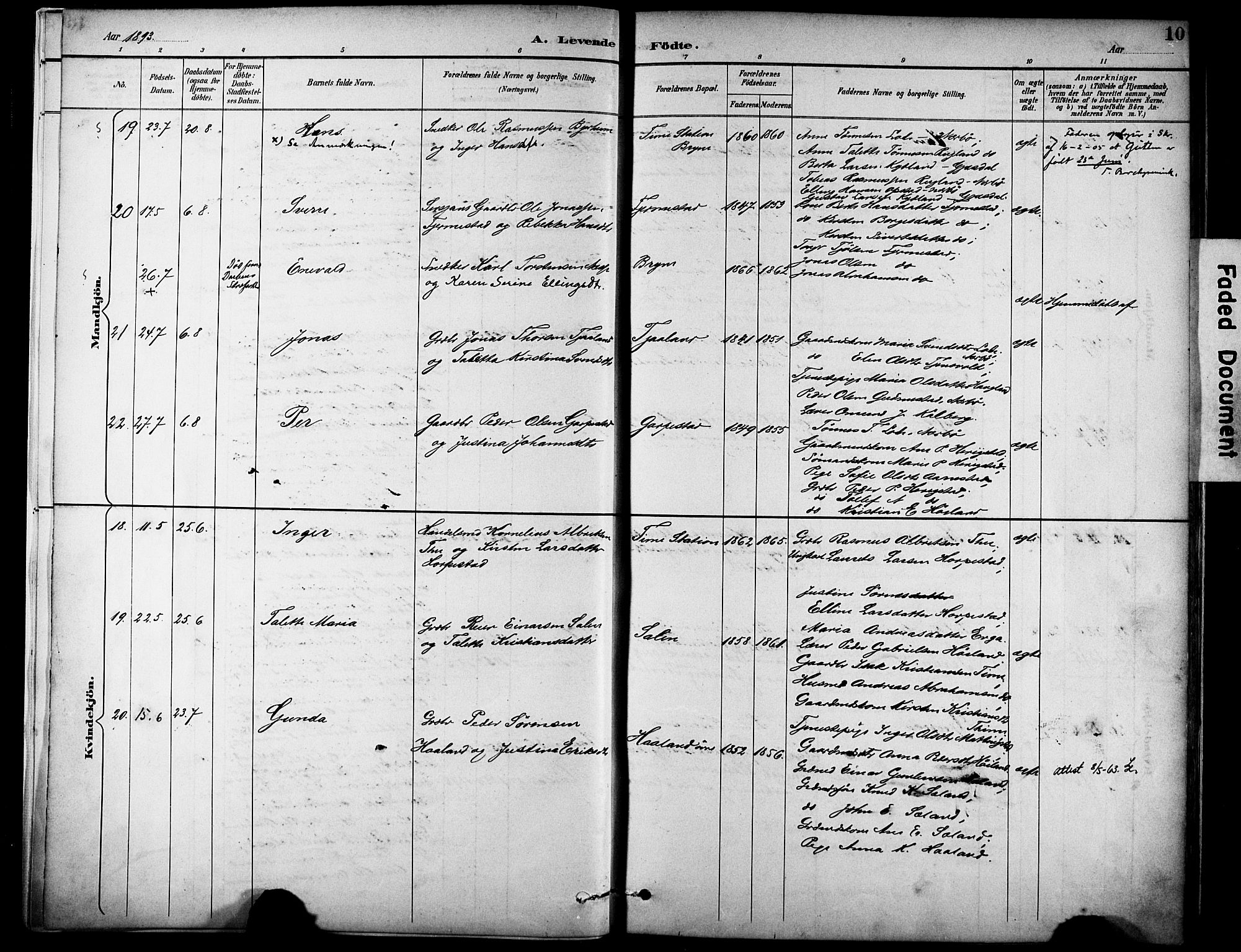 Lye sokneprestkontor, AV/SAST-A-101794/001/30BA/L0011: Parish register (official) no. A 9, 1893-1903, p. 10