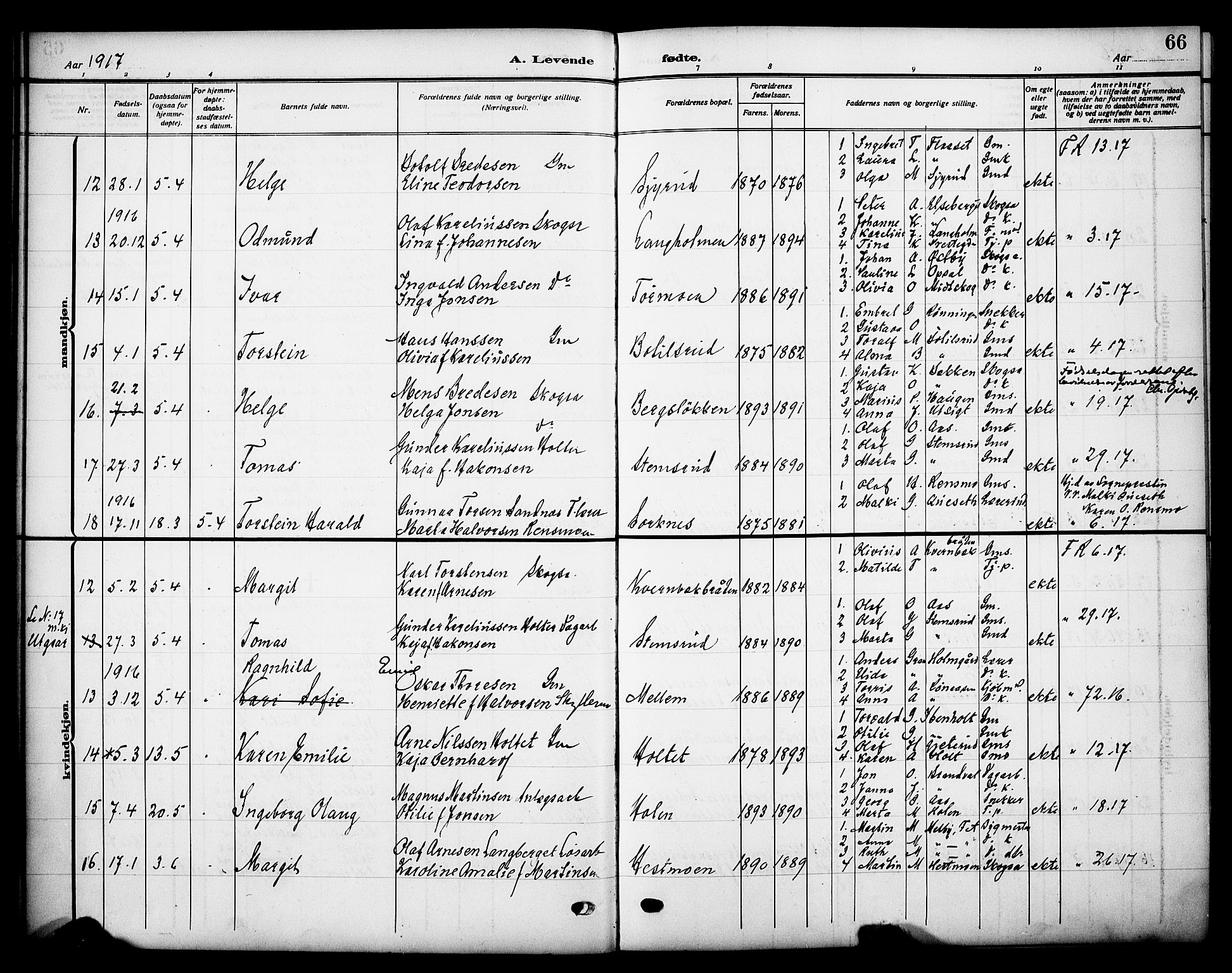 Grue prestekontor, AV/SAH-PREST-036/H/Ha/Haa/L0015: Parish register (official) no. 15, 1911-1922, p. 66