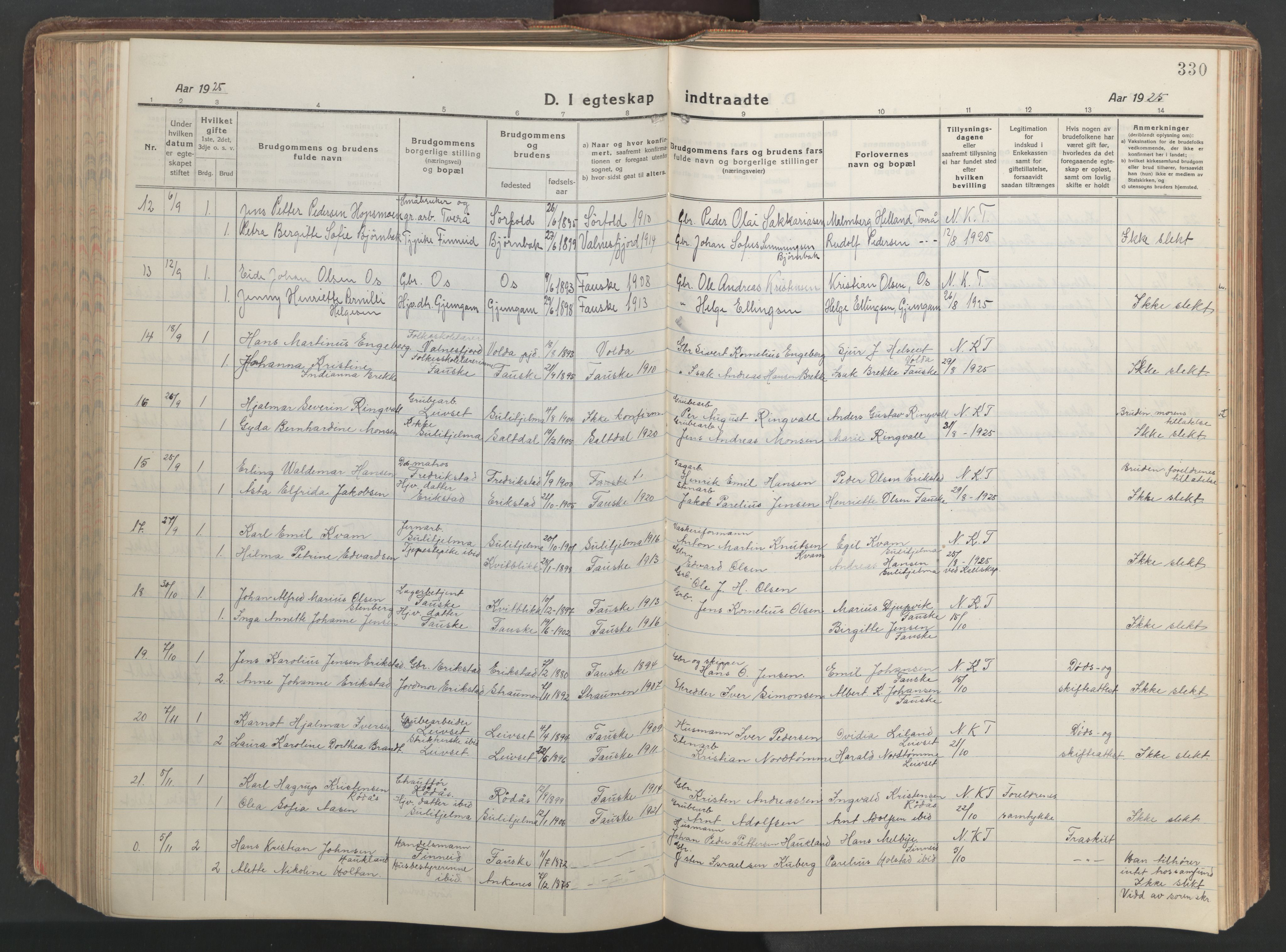 Ministerialprotokoller, klokkerbøker og fødselsregistre - Nordland, AV/SAT-A-1459/849/L0700: Parish register (copy) no. 849C01, 1919-1946, p. 330