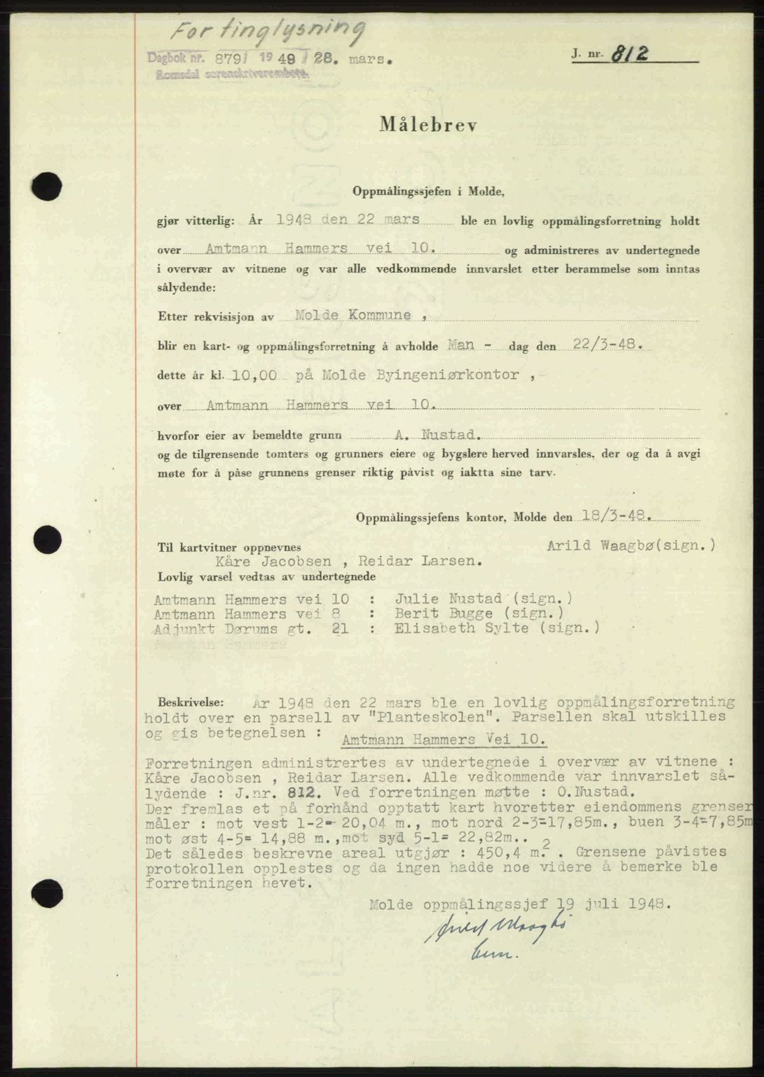 Romsdal sorenskriveri, AV/SAT-A-4149/1/2/2C: Mortgage book no. A29, 1949-1949, Diary no: : 879/1949