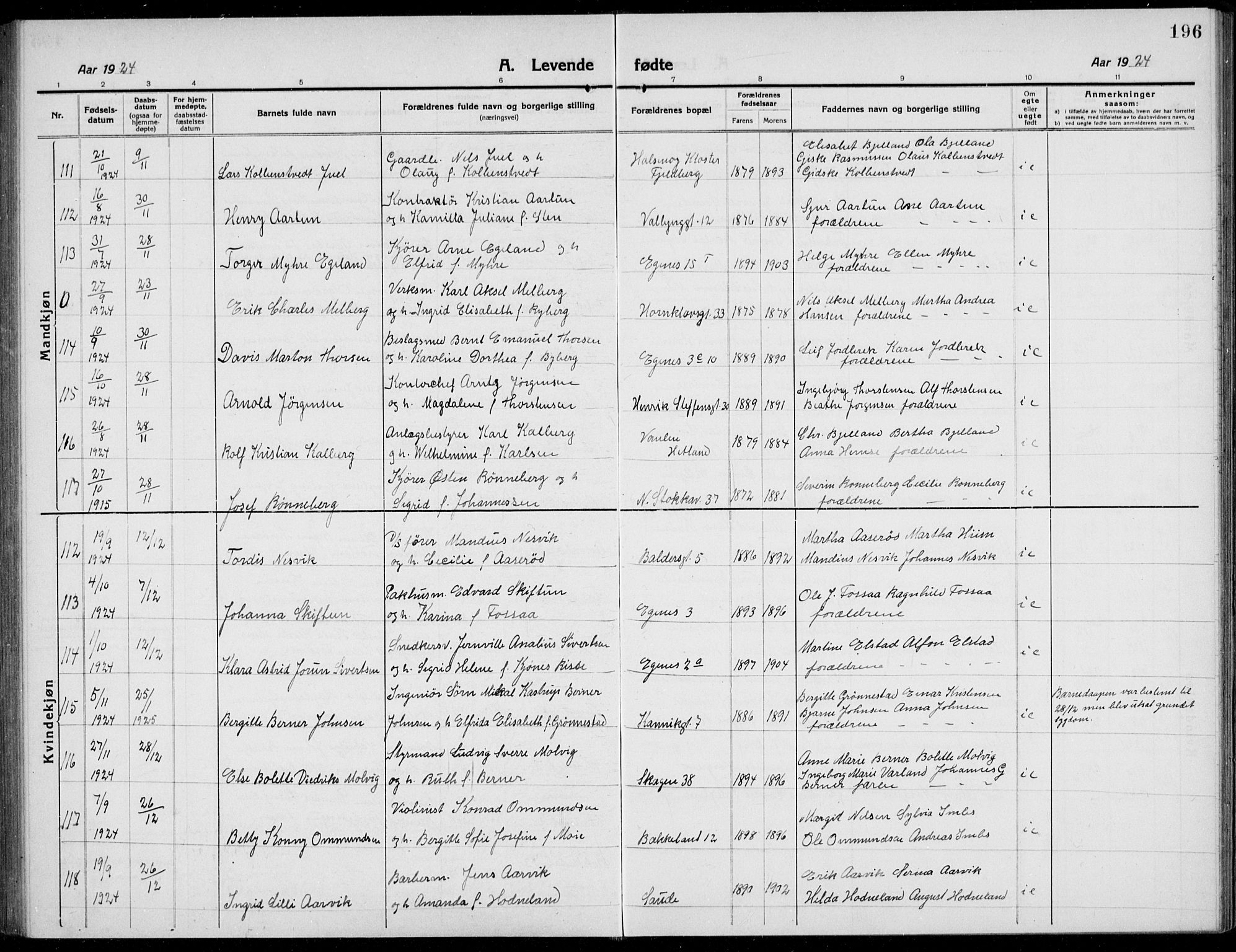 Domkirken sokneprestkontor, SAST/A-101812/001/30/30BB/L0019: Parish register (copy) no. B 19, 1915-1932, p. 196
