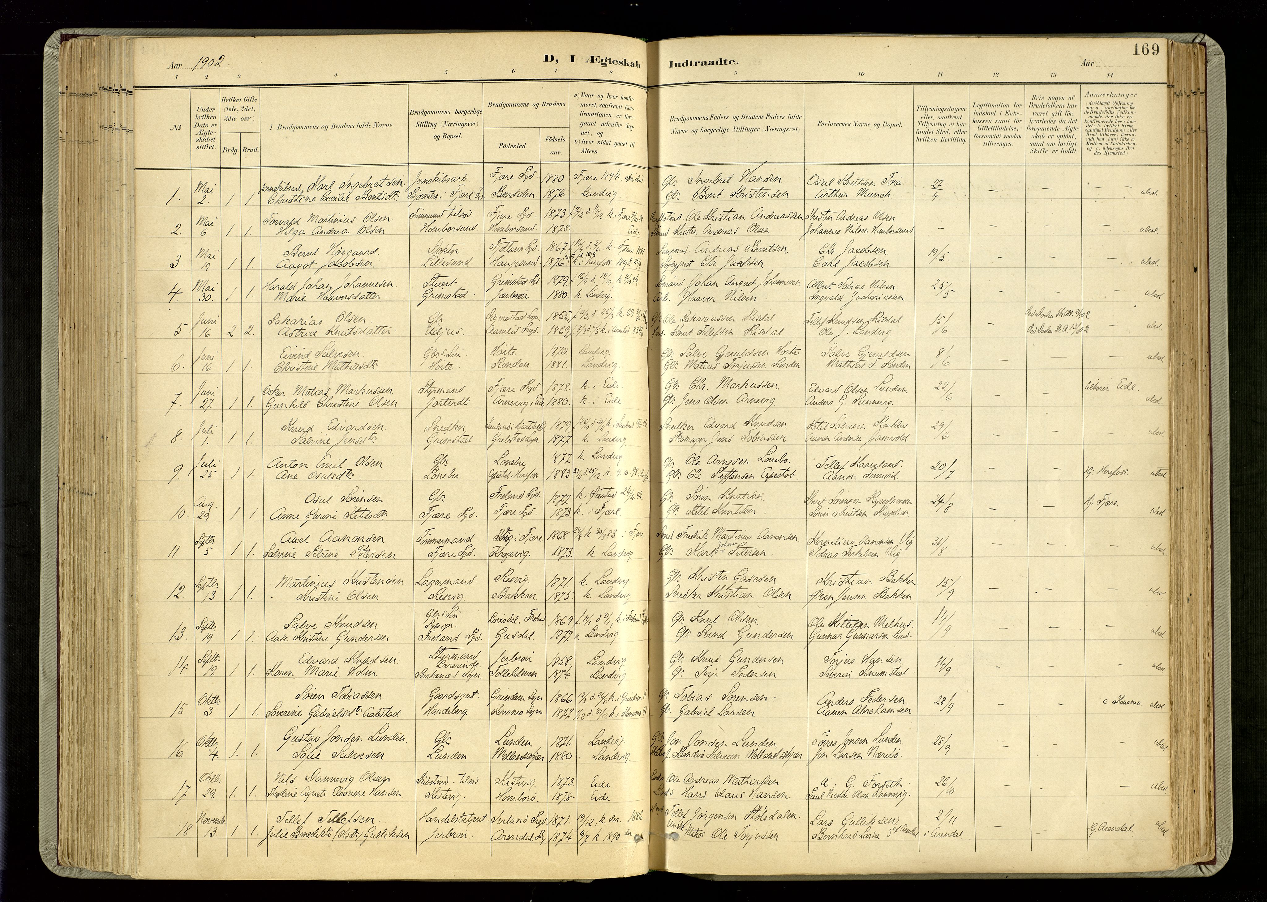 Hommedal sokneprestkontor, SAK/1111-0023/F/Fa/Fab/L0007: Parish register (official) no. A 7, 1898-1924, p. 169