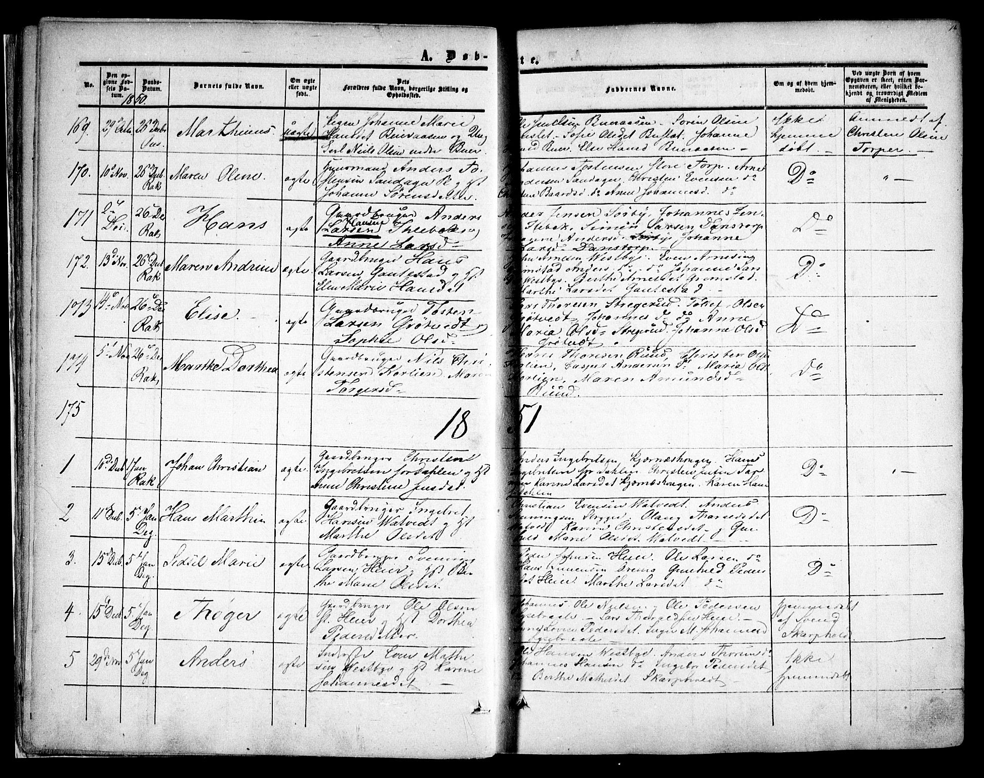 Rakkestad prestekontor Kirkebøker, AV/SAO-A-2008/F/Fa/L0009: Parish register (official) no. I 9, 1850-1856, p. 14