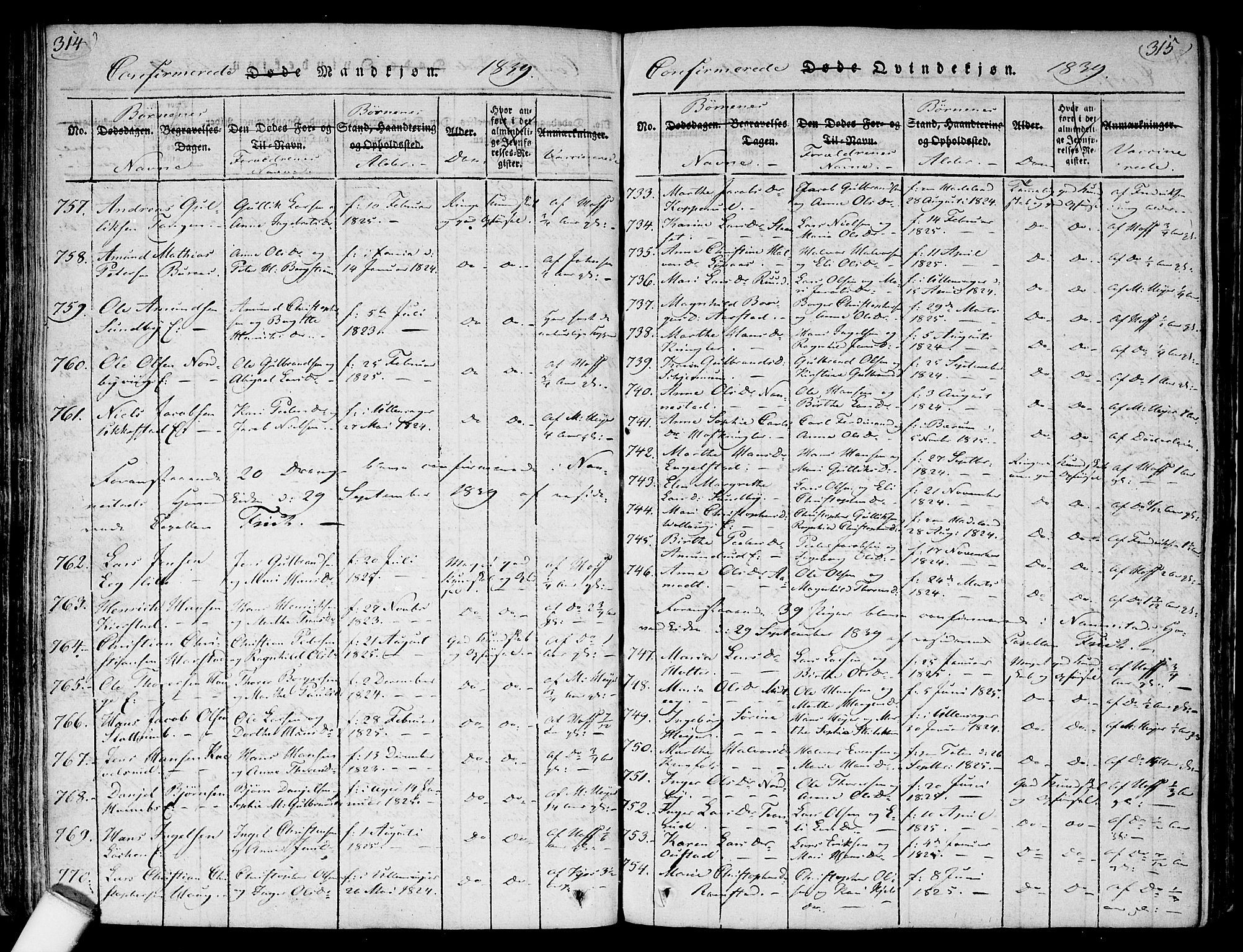 Nannestad prestekontor Kirkebøker, AV/SAO-A-10414a/F/Fa/L0009: Parish register (official) no. I 9, 1815-1840, p. 314-315