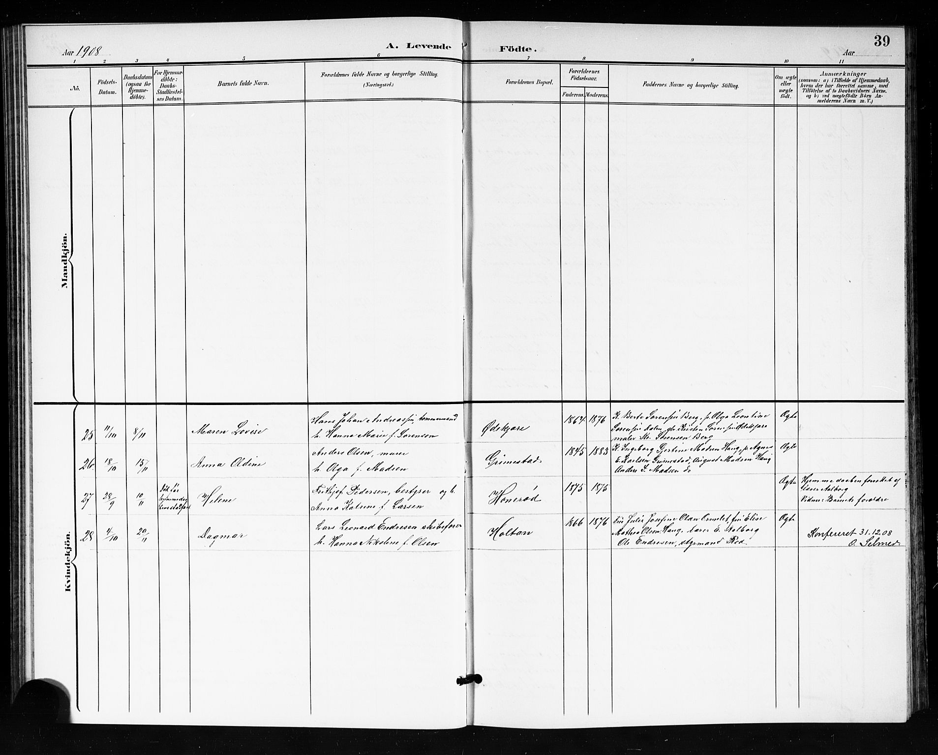 Tjøme kirkebøker, AV/SAKO-A-328/G/Ga/L0001: Parish register (copy) no. I 1, 1901-1910, p. 39