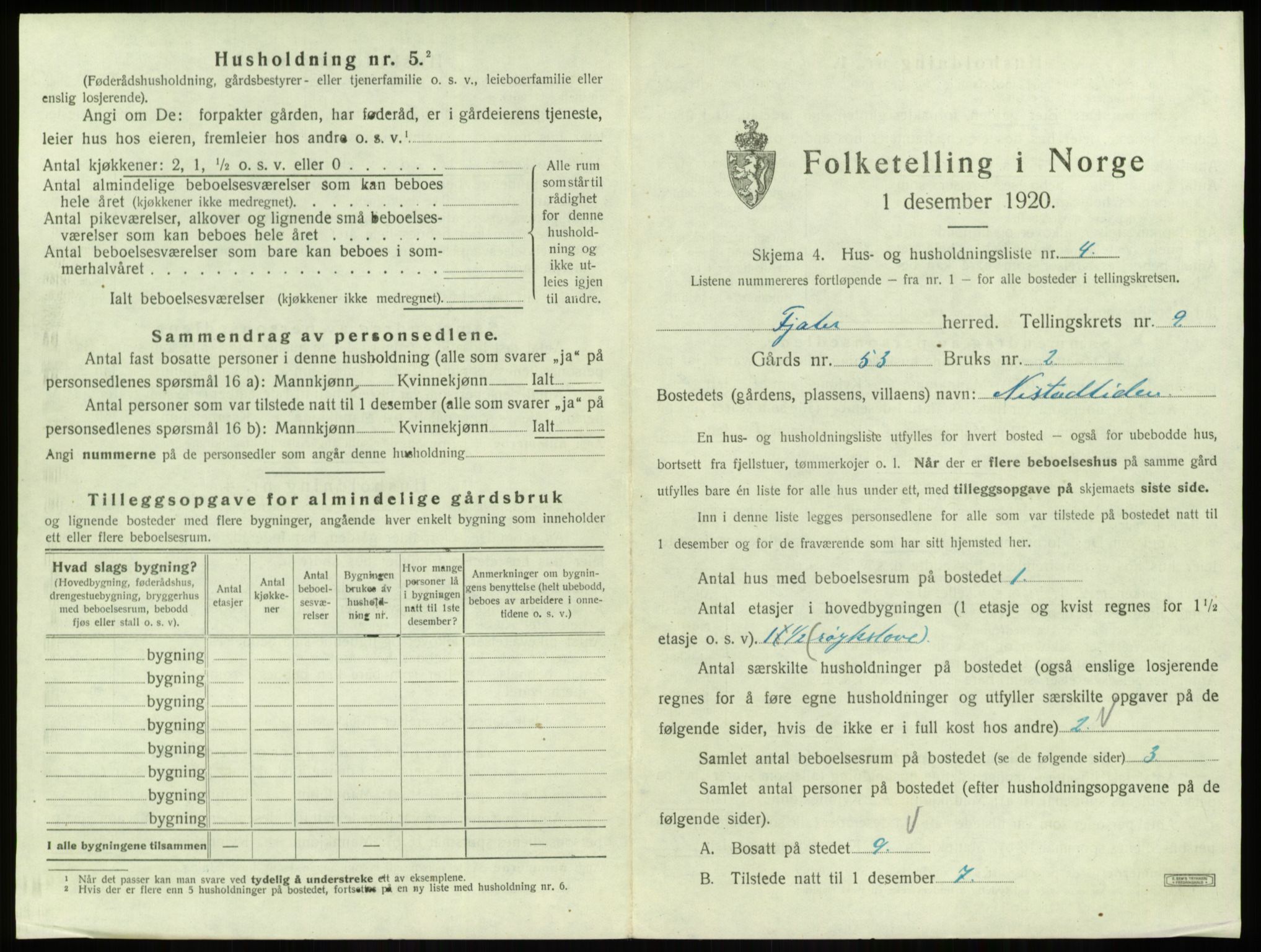 SAB, 1920 census for Fjaler, 1920, p. 664