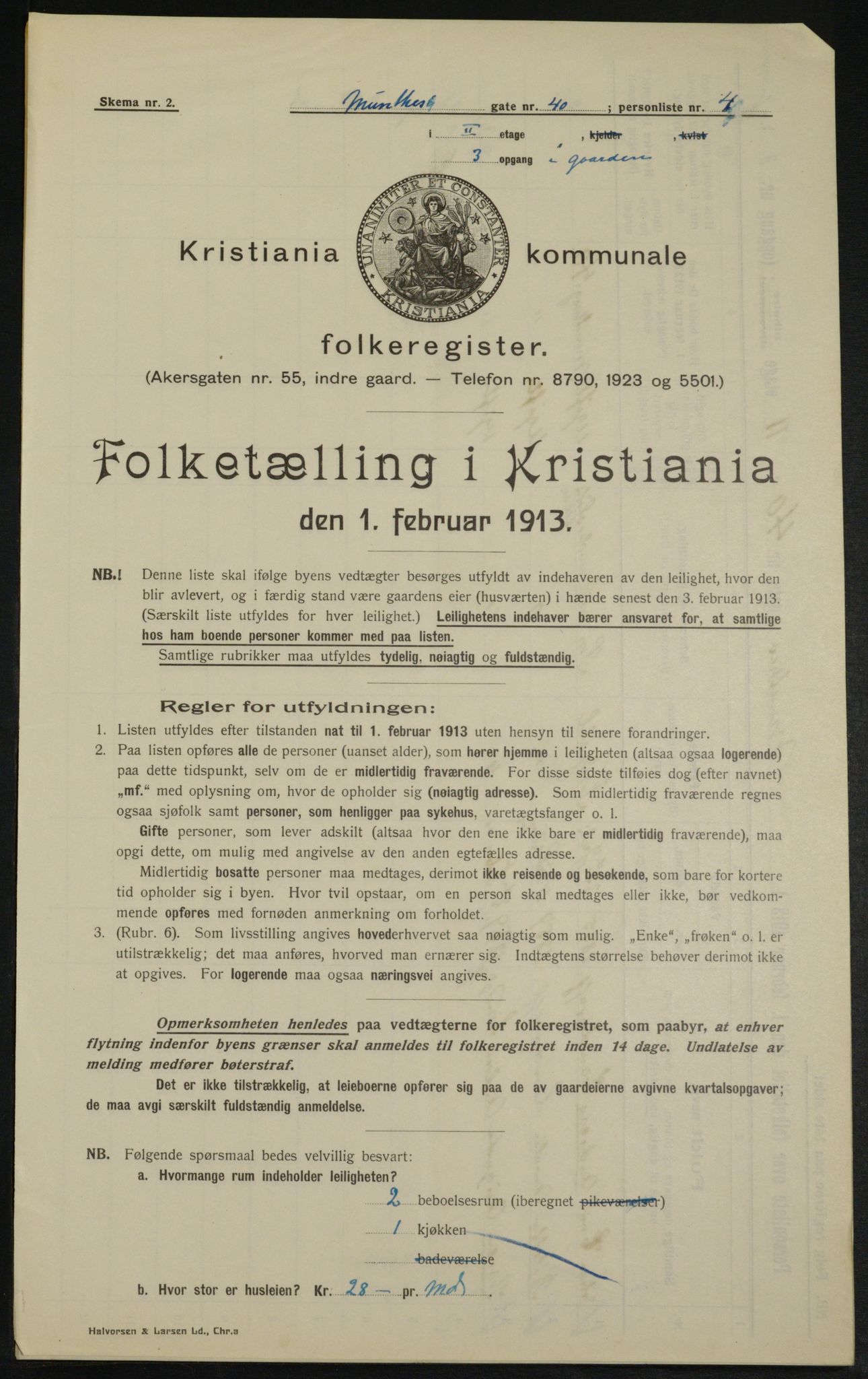 OBA, Municipal Census 1913 for Kristiania, 1913, p. 68127