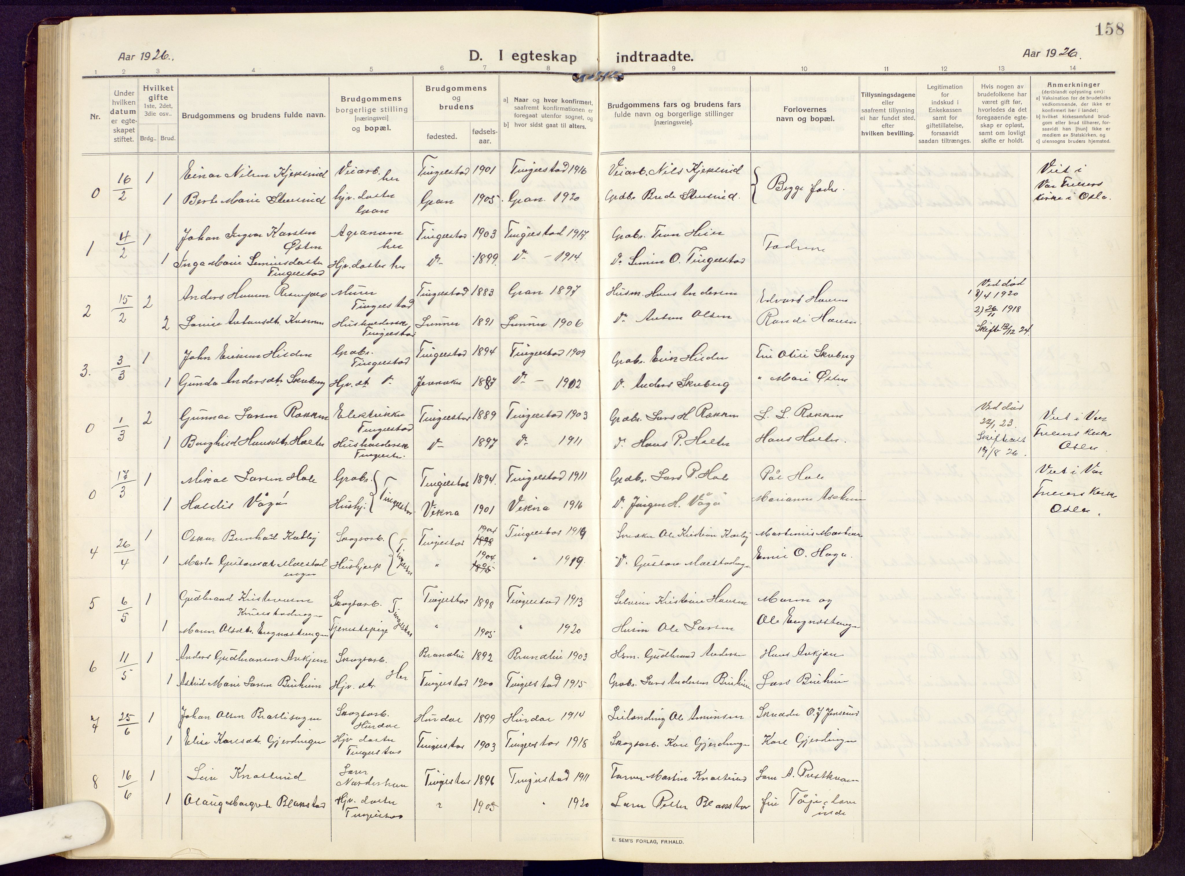 Brandbu prestekontor, AV/SAH-PREST-114/H/Ha/Hab/L0010: Parish register (copy) no. 10, 1916-1930, p. 158