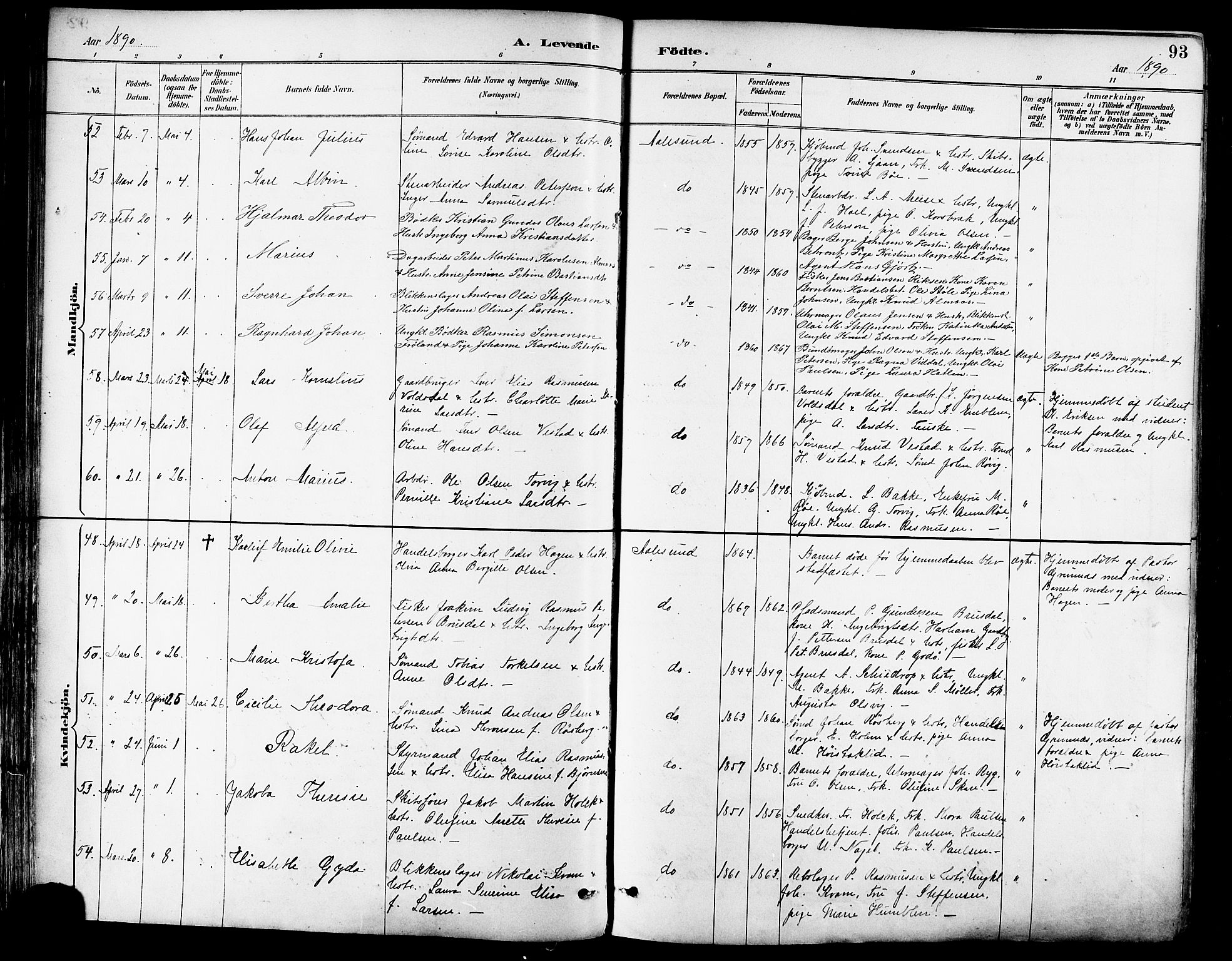 Ministerialprotokoller, klokkerbøker og fødselsregistre - Møre og Romsdal, AV/SAT-A-1454/529/L0455: Parish register (official) no. 529A05, 1885-1893, p. 93