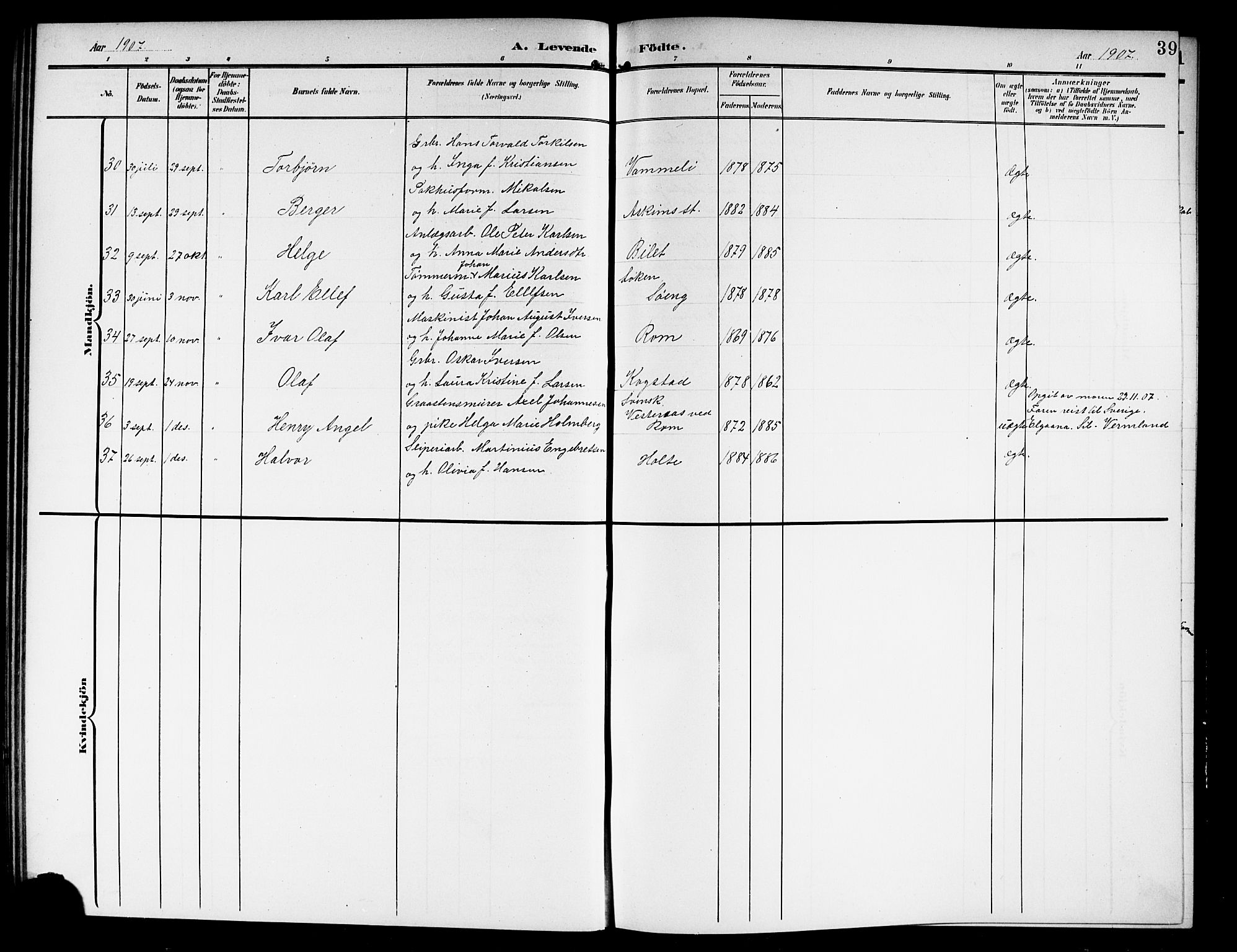 Askim prestekontor Kirkebøker, AV/SAO-A-10900/G/Ga/L0002: Parish register (copy) no. 2, 1903-1921, p. 39