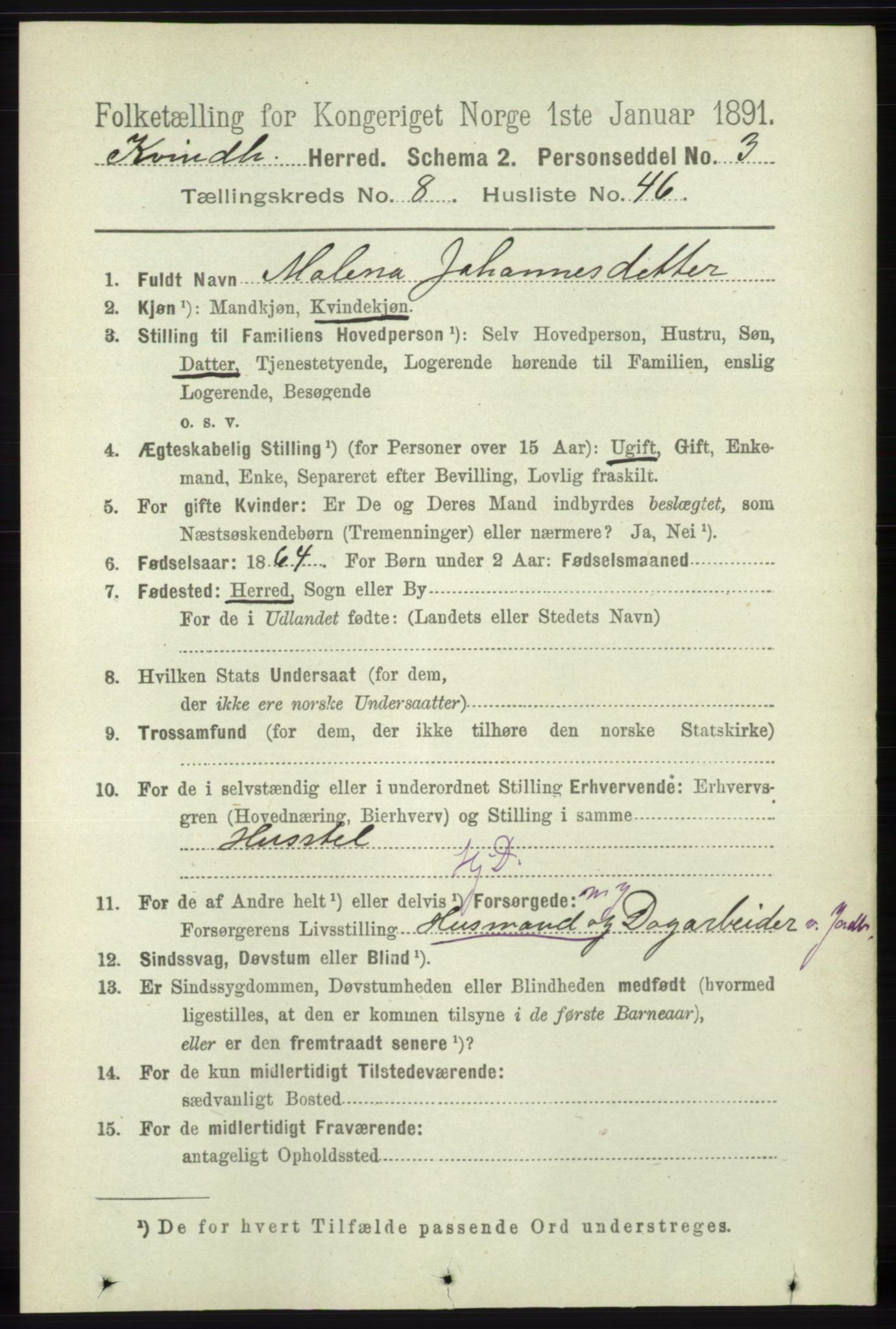 RA, 1891 census for 1224 Kvinnherad, 1891, p. 3249