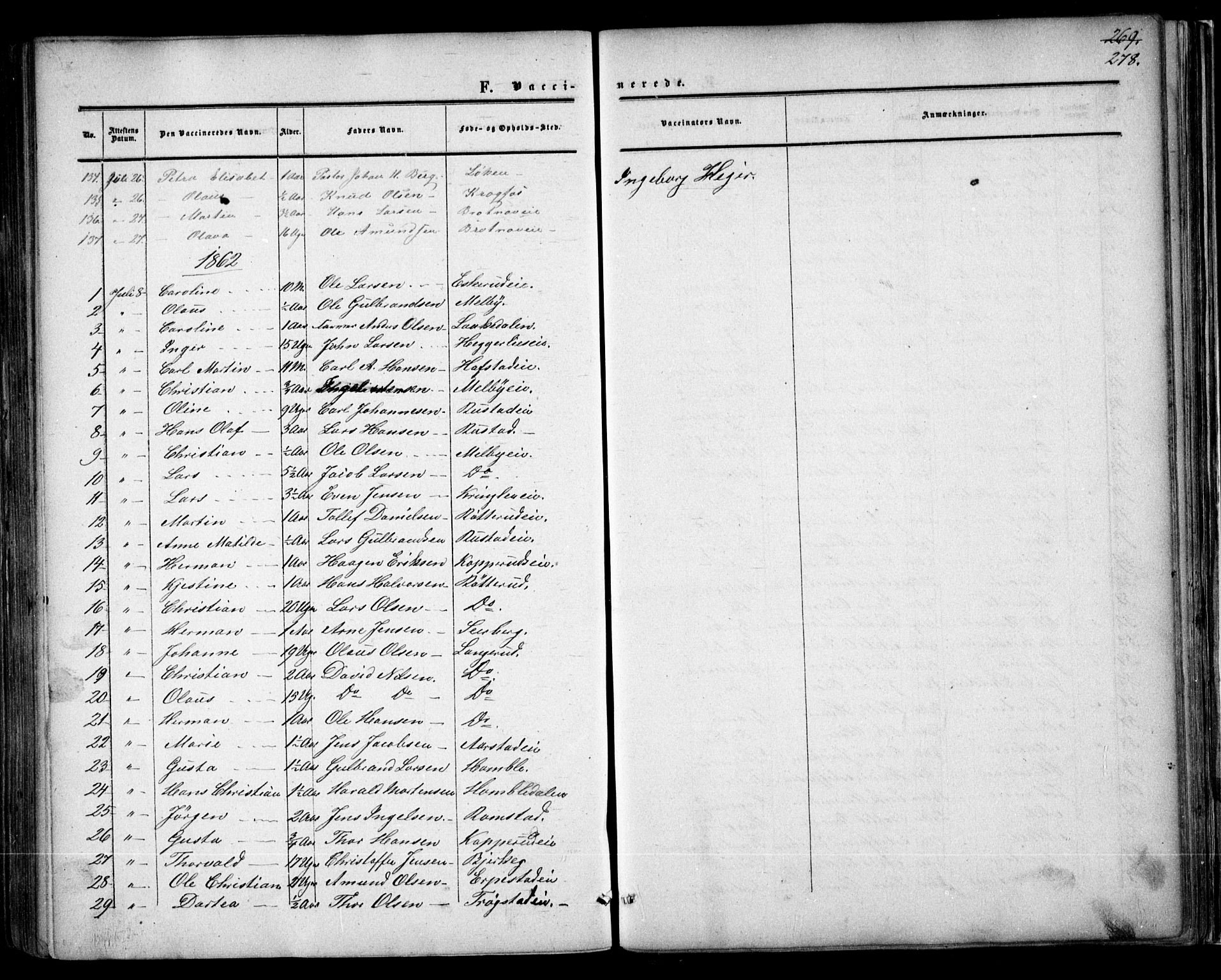 Nannestad prestekontor Kirkebøker, AV/SAO-A-10414a/F/Fa/L0012: Parish register (official) no. I 12, 1860-1872, p. 278