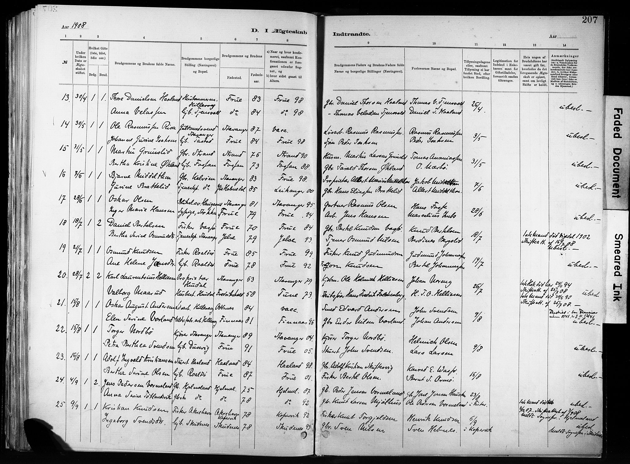 Hetland sokneprestkontor, SAST/A-101826/30/30BA/L0011: Parish register (official) no. A 11, 1884-1911, p. 207