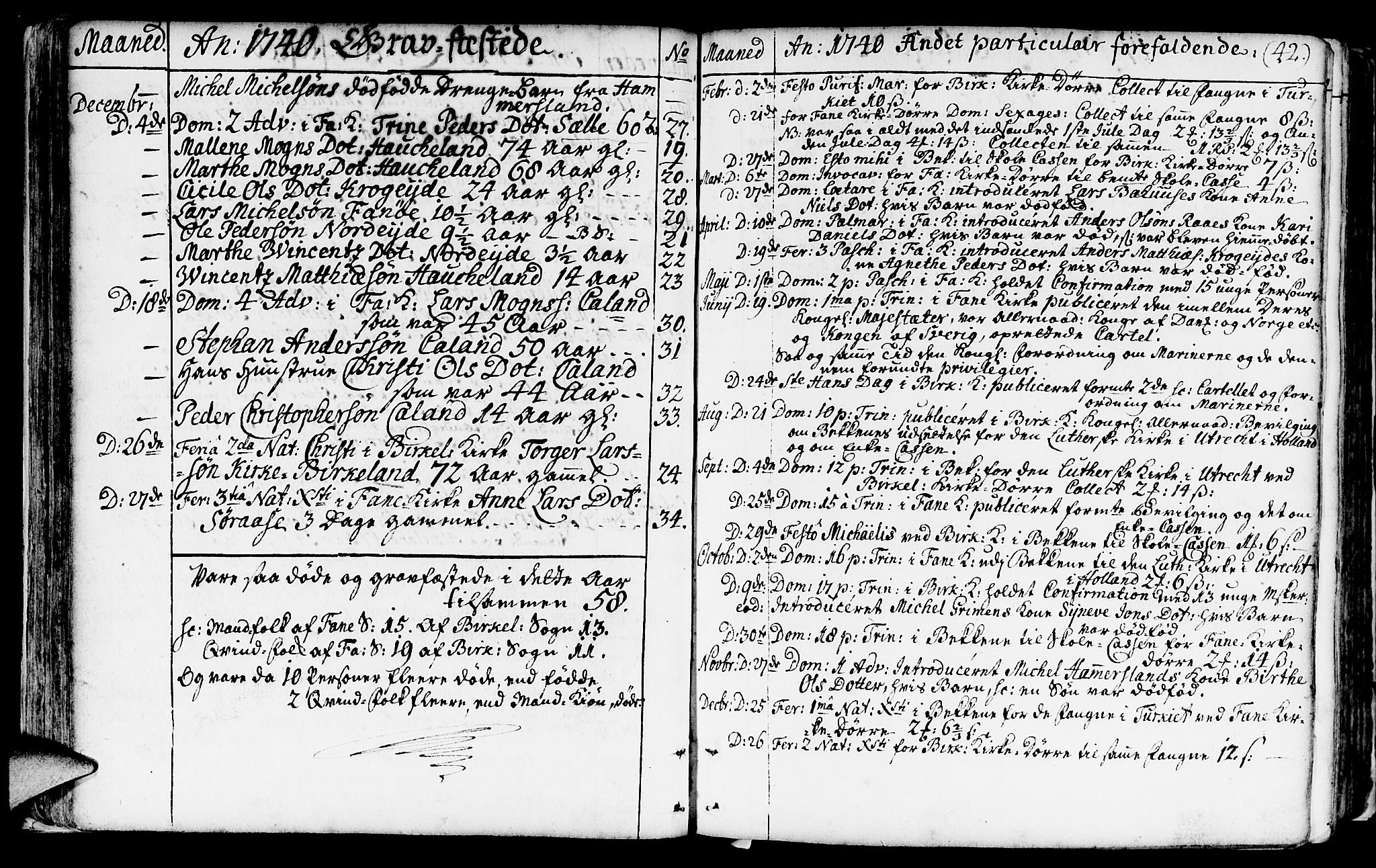 Fana Sokneprestembete, SAB/A-75101/H/Haa/Haaa/L0003: Parish register (official) no. A 3, 1736-1757, p. 42