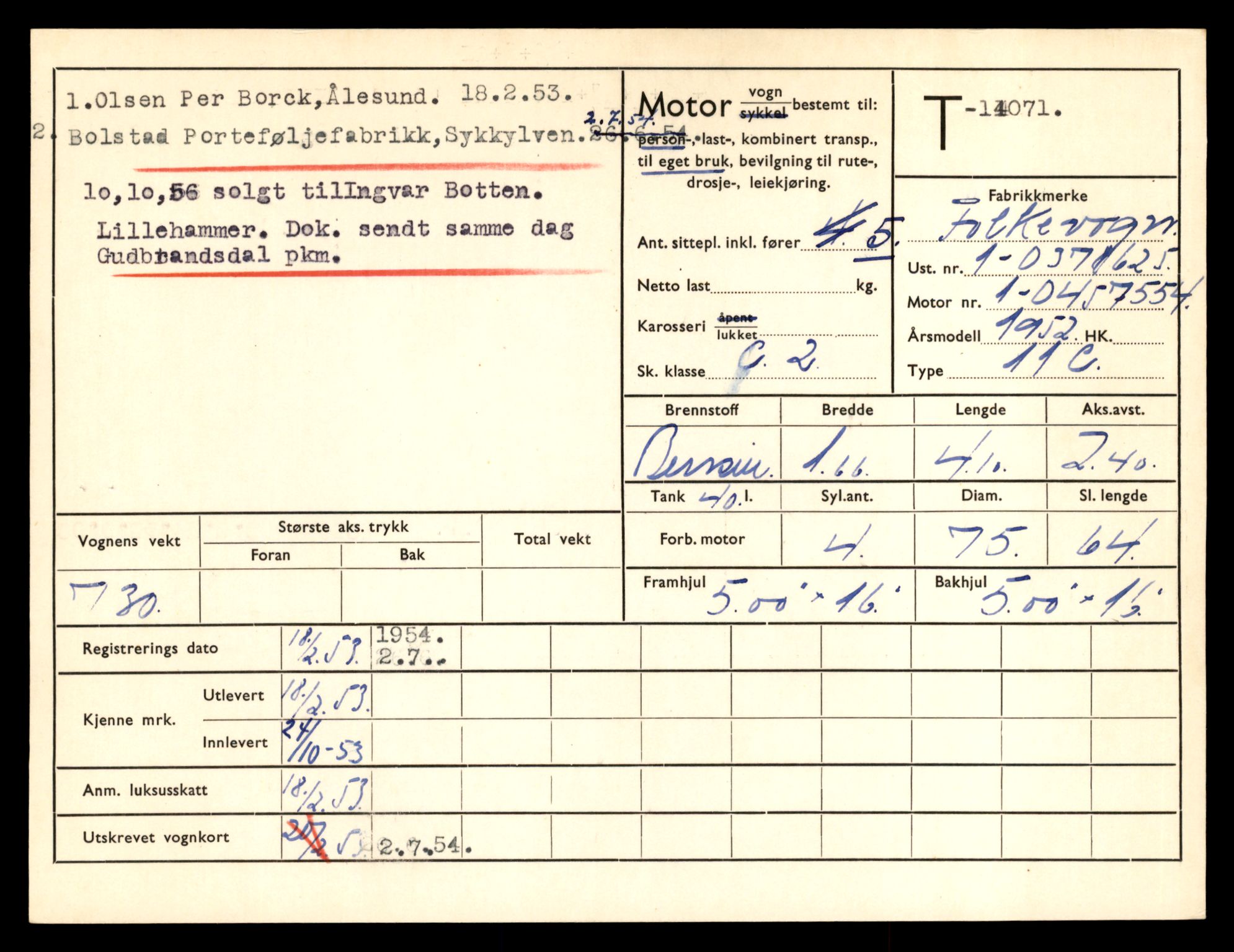 Møre og Romsdal vegkontor - Ålesund trafikkstasjon, AV/SAT-A-4099/F/Fe/L0042: Registreringskort for kjøretøy T 13906 - T 14079, 1927-1998, p. 3009