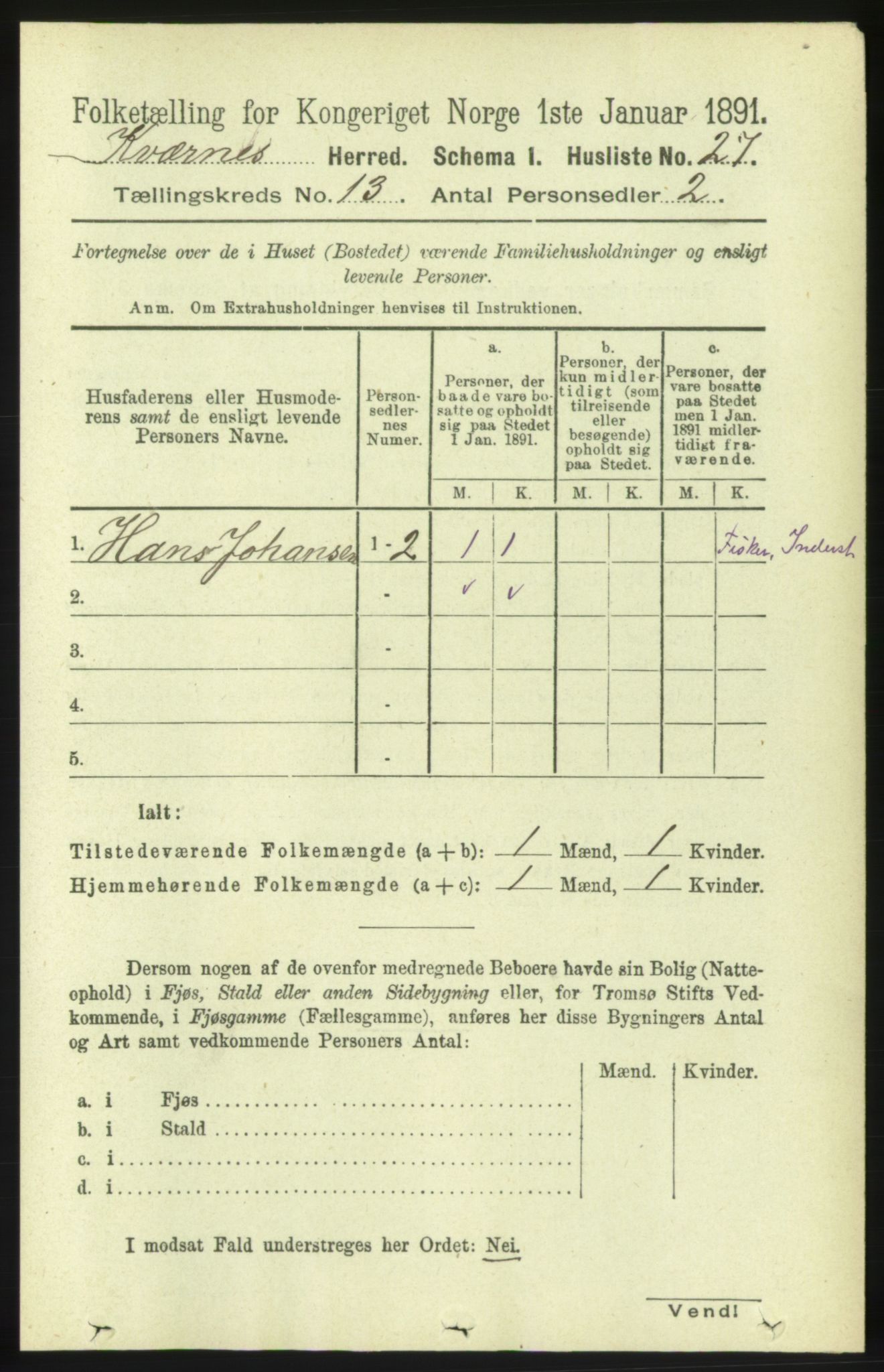 RA, 1891 census for 1553 Kvernes, 1891, p. 5411