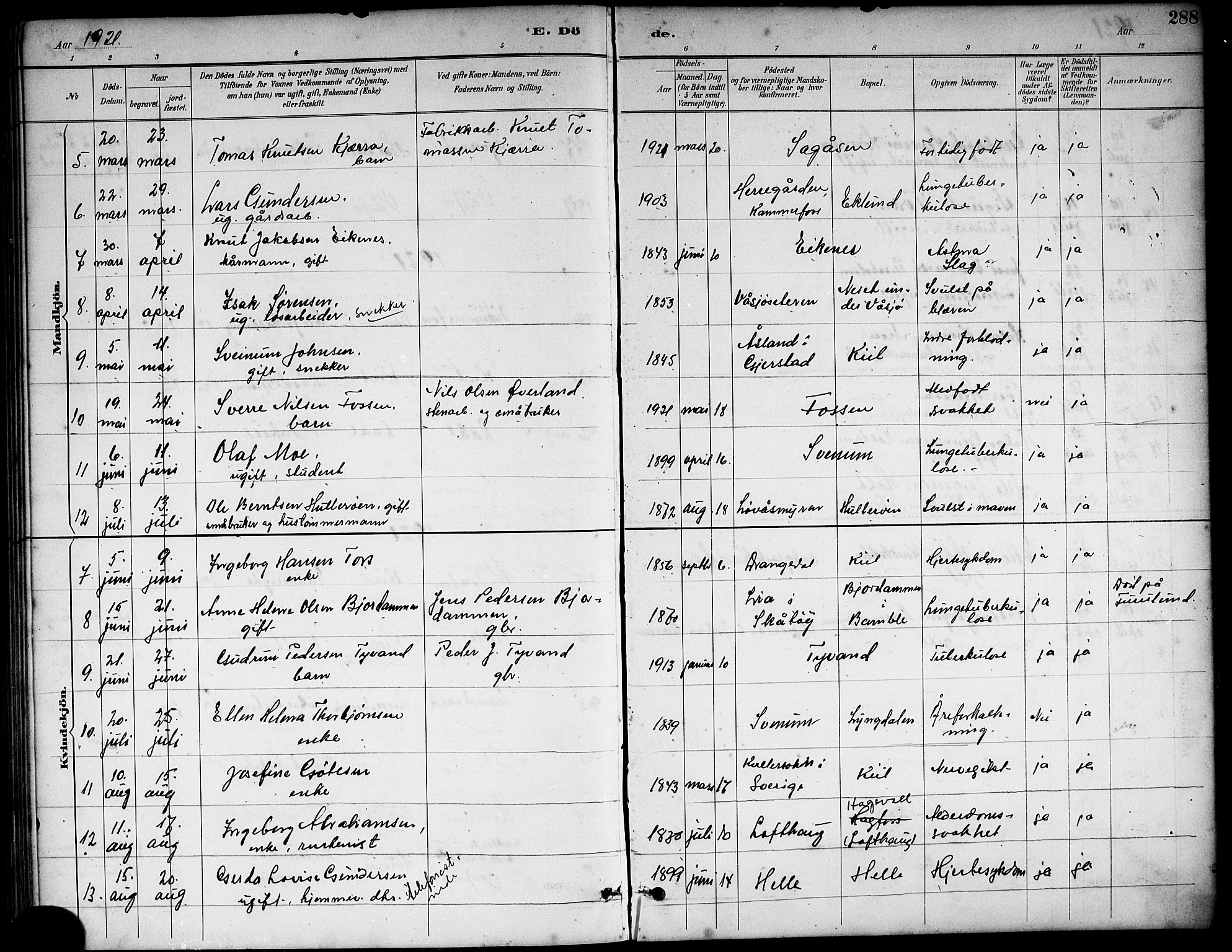 Sannidal kirkebøker, AV/SAKO-A-296/G/Ga/L0003: Parish register (copy) no. 3, 1887-1922, p. 288