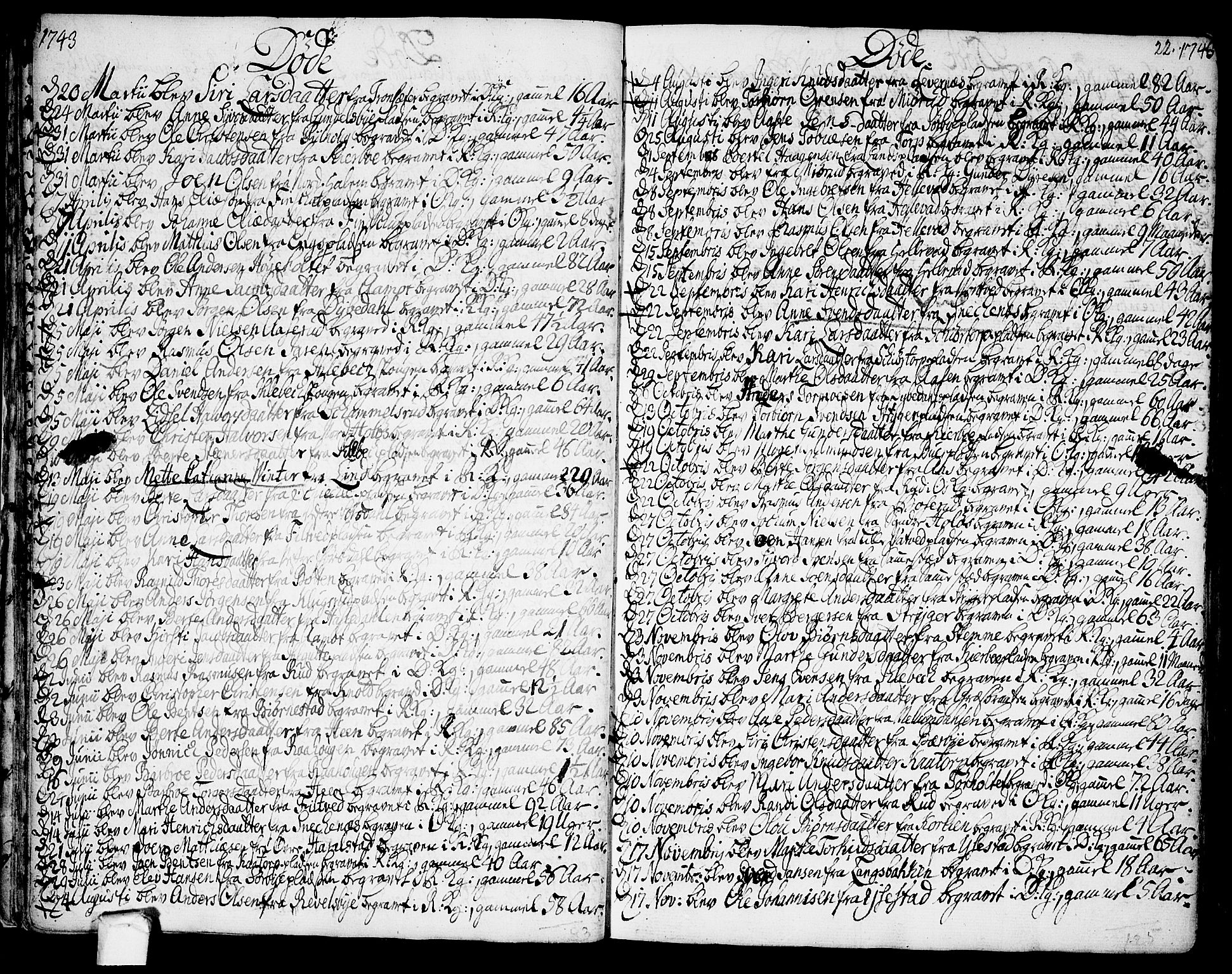 Rakkestad prestekontor Kirkebøker, SAO/A-2008/F/Fa/L0002: Parish register (official) no. I 2, 1741-1751, p. 22