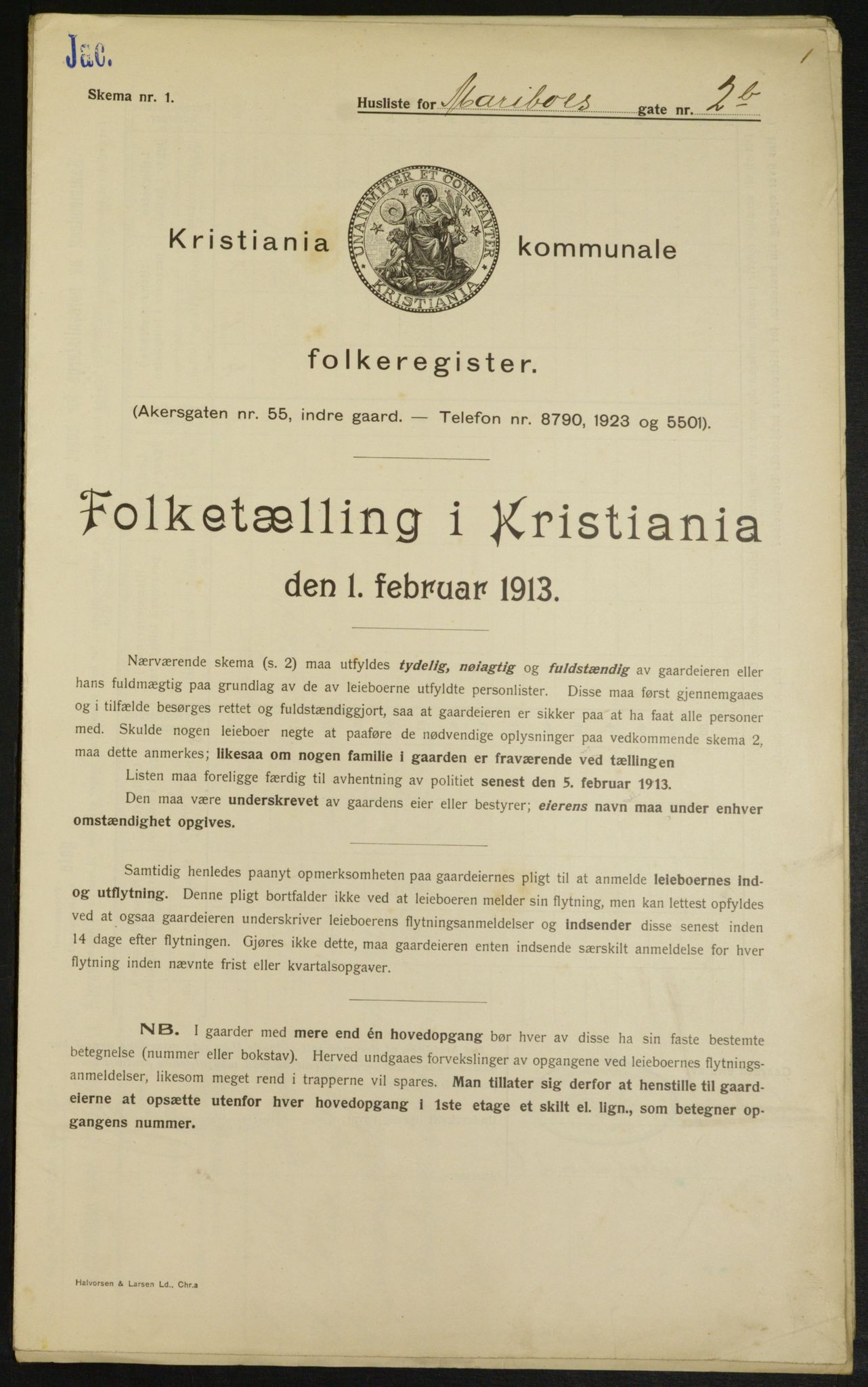 OBA, Municipal Census 1913 for Kristiania, 1913, p. 60203